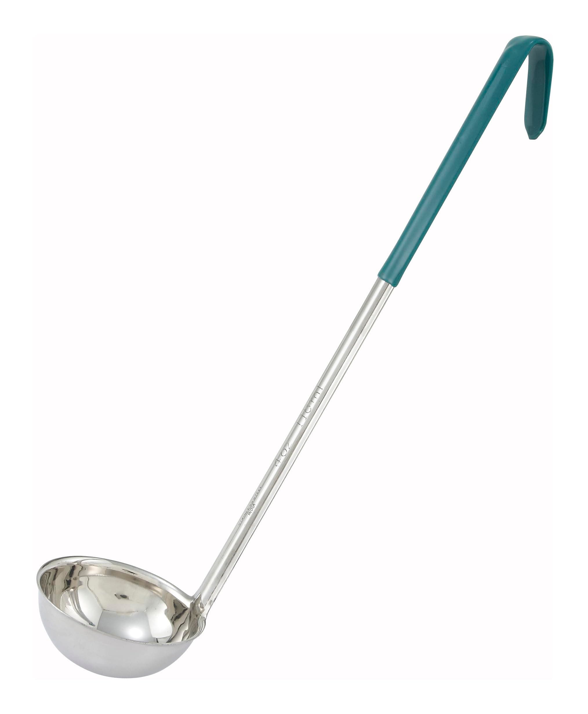 Winco Stainless Steel Ladle with Green Handle, 4-Ounce, Medium