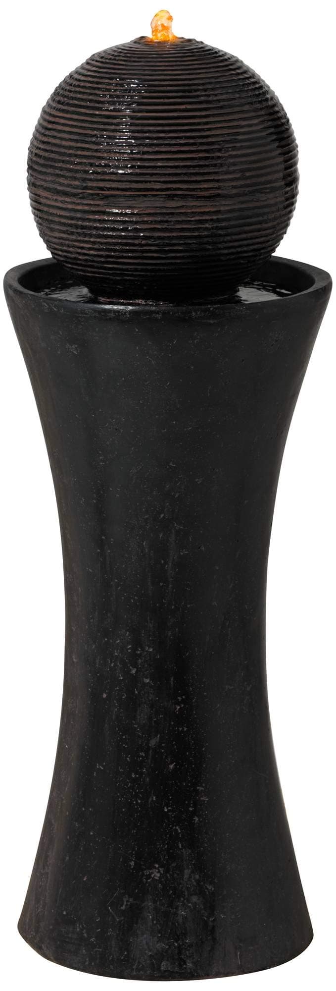 Dark Sphere 35 1/2" High Large Zen Modern Indoor Outdoor Decor Faux Stone Floor Fountain with Light LED Bubbler Pillar Ball Water Feature for Outside Garden Patio Yard Backyard Porch - John Timberland