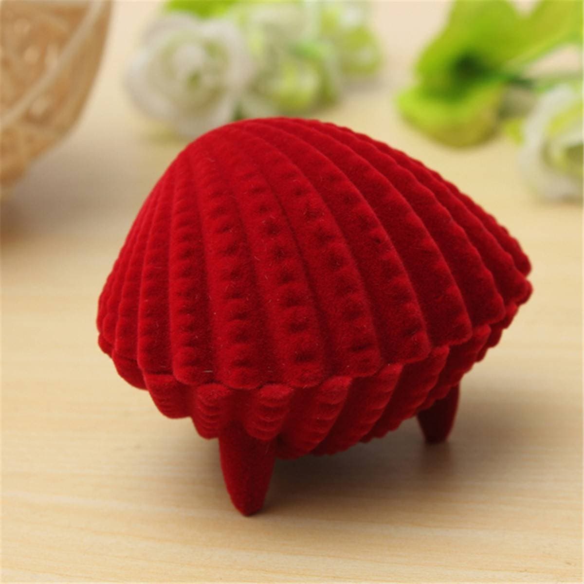 Haahaha Shell Shape Ring Earrings Pendant Gift Box Jewelry Case (Red)