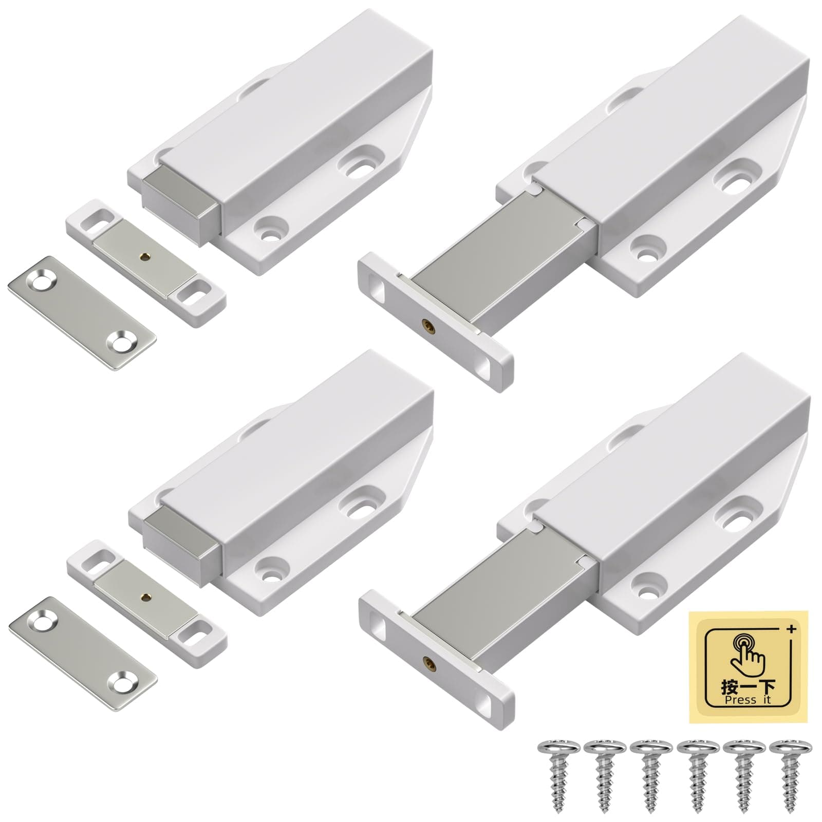 Jiayi Magnetic Push Latch Heavy Duty 4 Pack Push to Open Cabinet Hardware Magnetic Touch Latches for Large Door Push Release Latch Kitchen Drawer Push Catch Press Out Latch