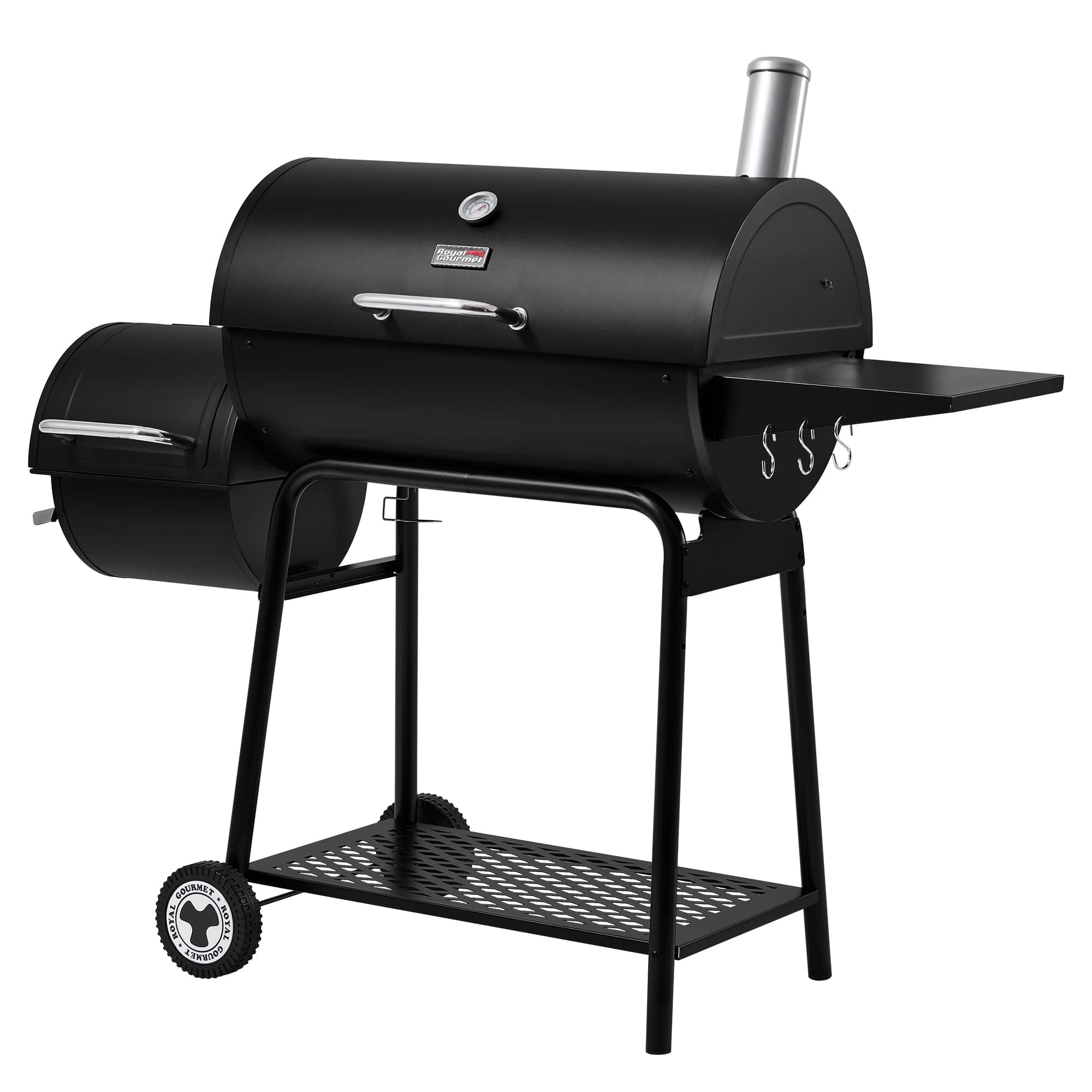 CC1830M 30-Inch Barrel Charcoal Grill with Offset Smoker & Warming Rack, Outdoor BBQ Grill with 811 Sq. In. Cooking Space for Backyard, Patio and Parties, Black