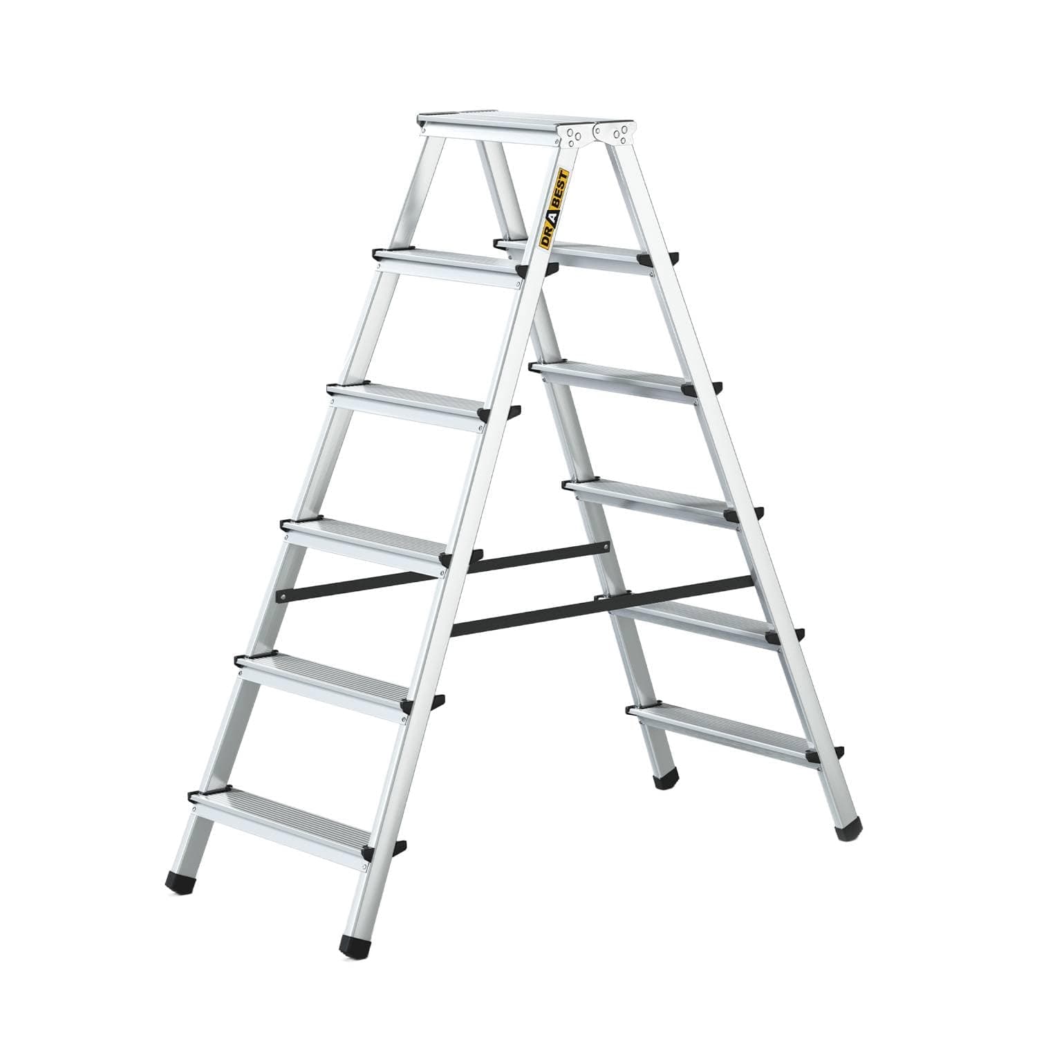 DrabestFolding Step Ladder Aluminium Ladder Foldable Double-Sided Multi-Purpose Ladder 2 x 6 Steps Maximum Load 125 kg