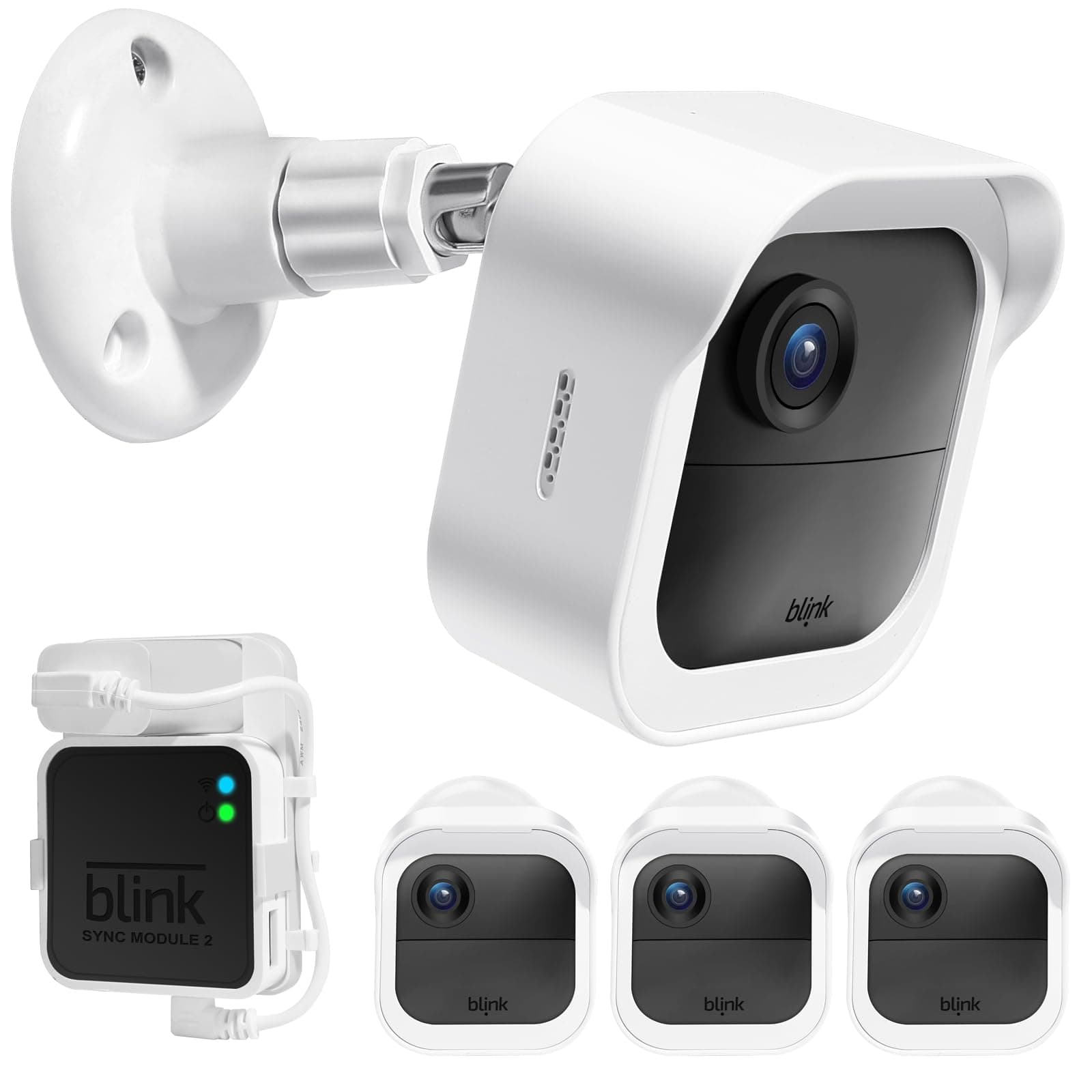 Blink Outdoor 4 Camera Wall Mount, 3 Pack Weatherproof Protective Housing and 360 Degree Adjustable Mount with Blink Sync Module 2 Mount (Blink Camera Not Included)-White