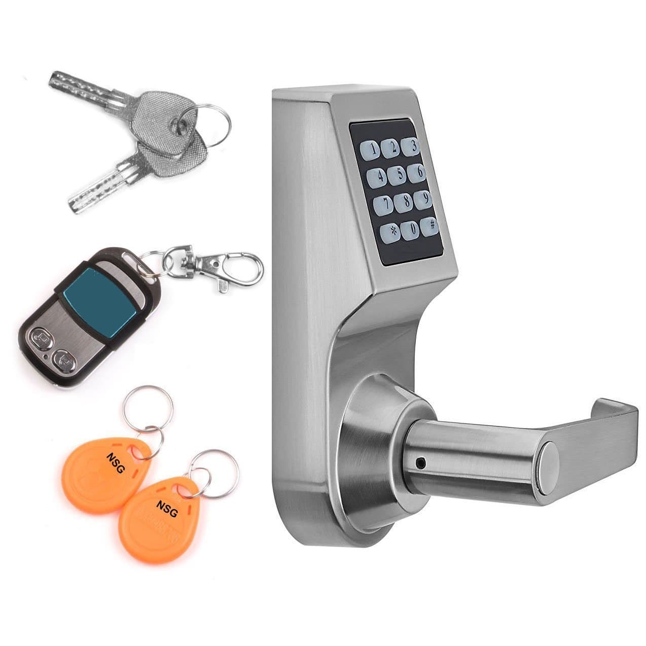 THINK SOGOOD Electronic Keypad Door Lock, Unlock with Password / Remote Control / RFID Card and Mechanical Key, Smartcode Digital Home & Office Security Lock (Reversible Handle)