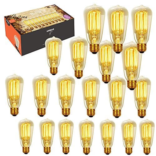 Edison Bulb - 20pack 40w Dimmable Vintage Antique Style - Original Nostalgic Reproduction Bulbs Filament for String Lights & Pendant Lamps