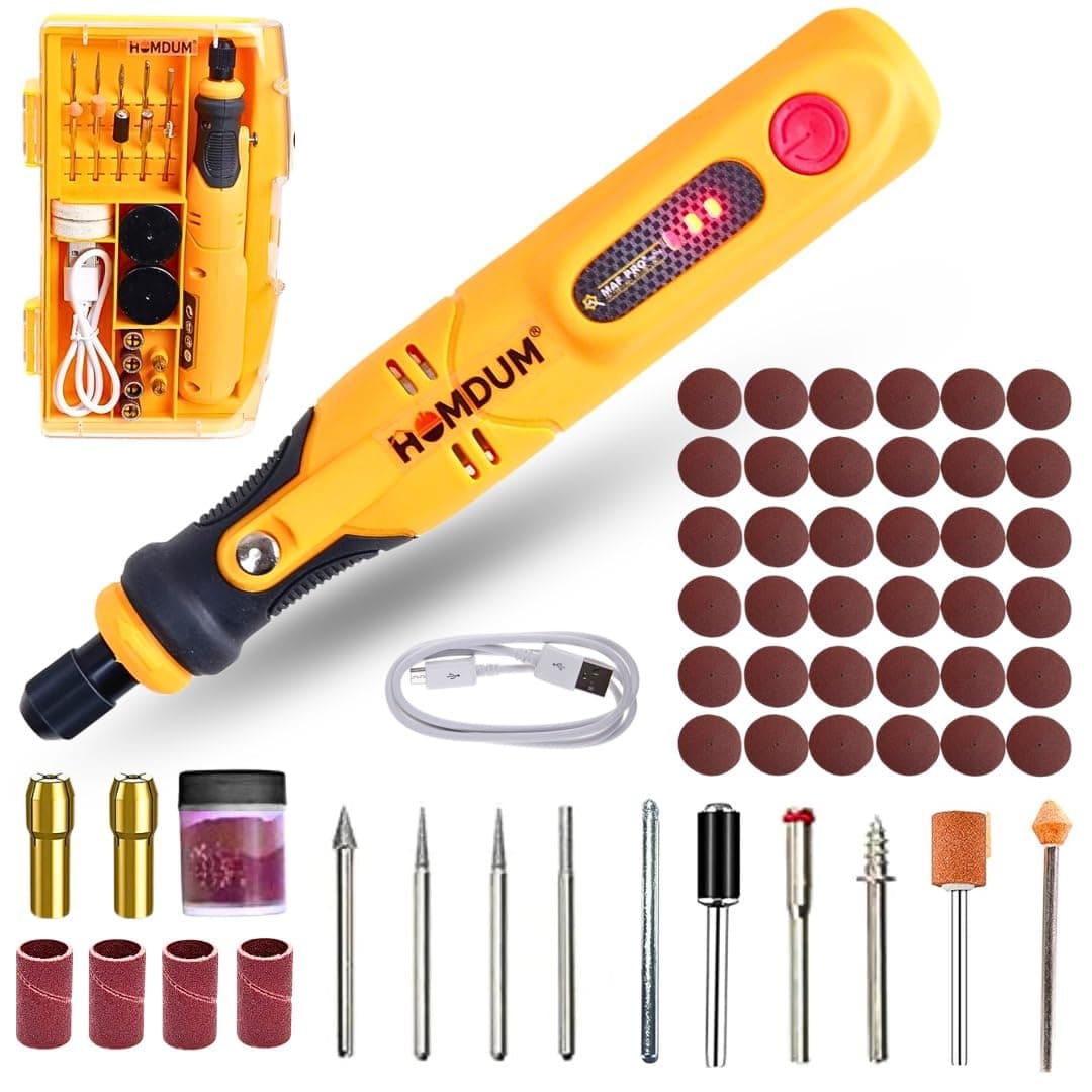 Homdum 4.2V Cordless Rotary Tool, Mini Drill Machine with 49 Accessories for DIY Crafts, Nail Art, Engraving, Carving & More
