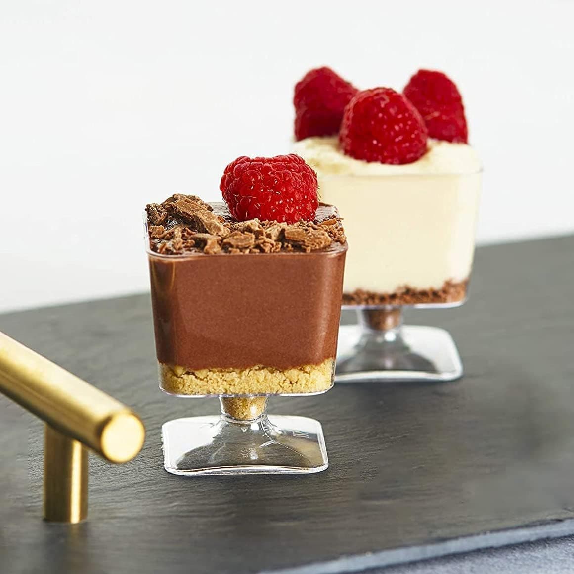 10pcs Dessert Pudding Serveware Coupe Wine Mousse Bowl Trifle, Fruit Parfait, Sundae and Nuts, Mini Footed Clear Tasters 100ml