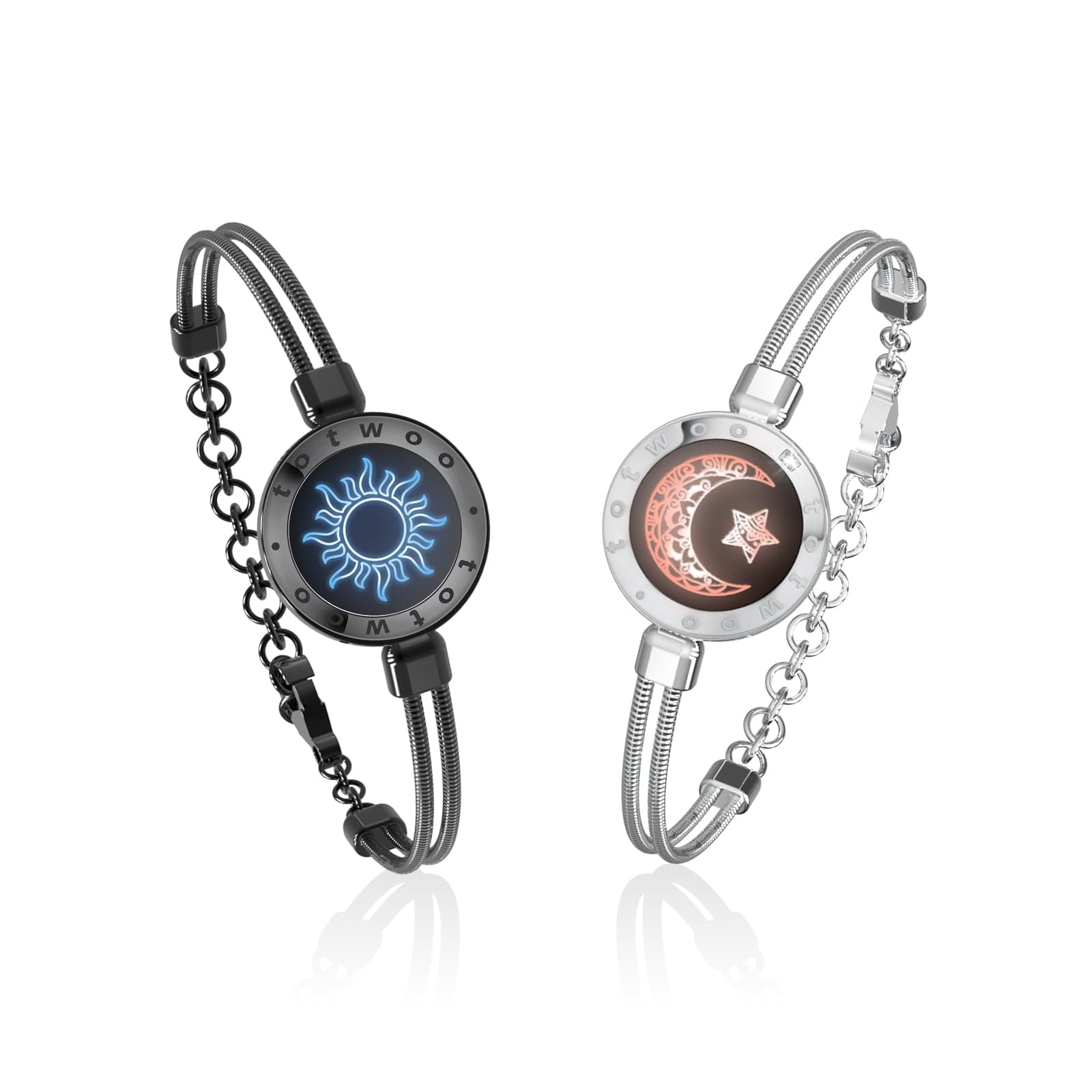 TOTWOO Long Distance Touch Bracelets for Couples, Smart Light & Vibration Love Jewelry, Long Distance Valentines Day Gifts for Him Her Women Men, One-to-One Bluetooth Pairing via App