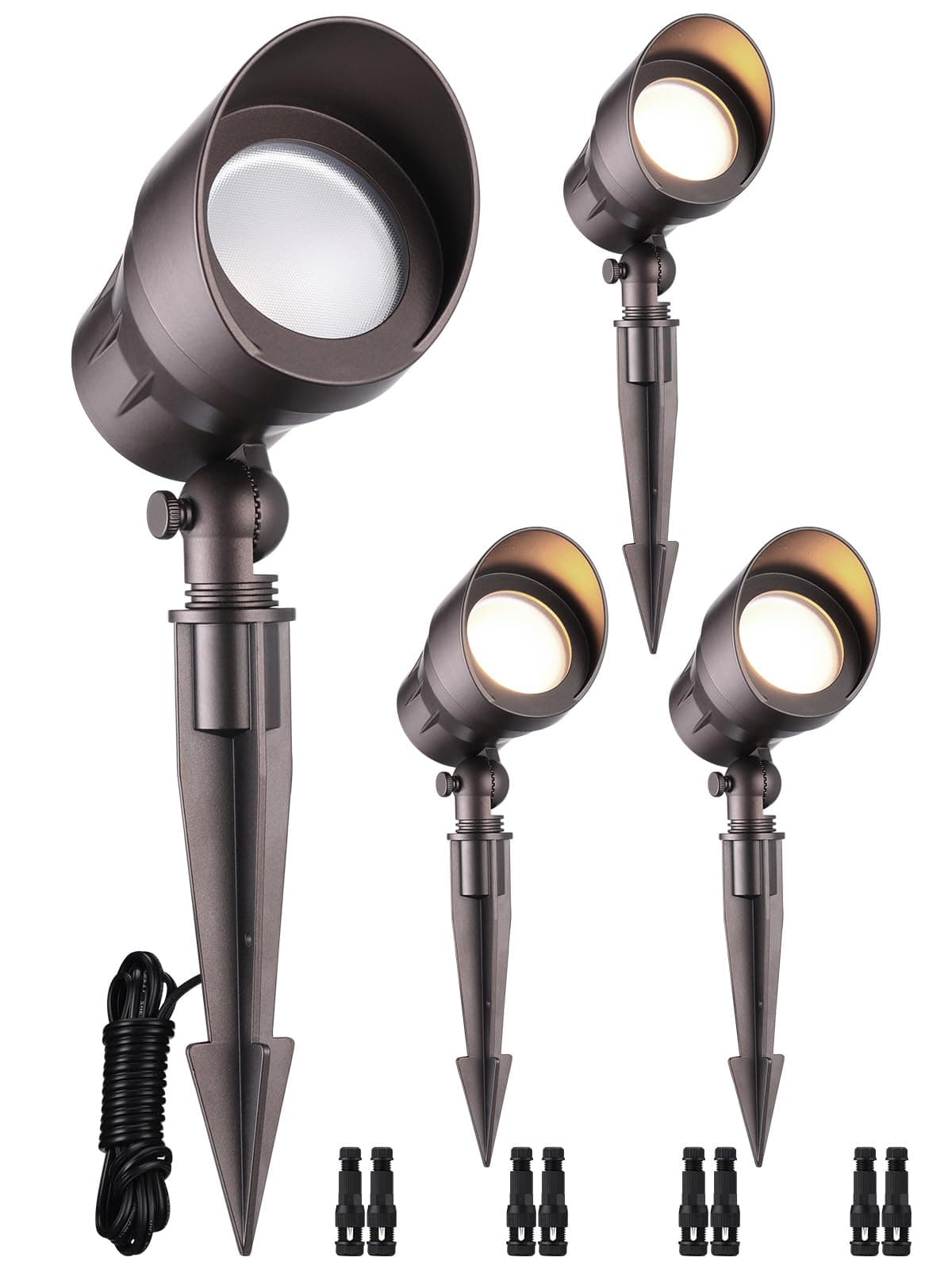 Low Voltage LED Landscape Spotlight, 5W 12V Pathway Lights Outdoor, CRI90, Aluminum Spot Lights for Garden, ETL Listed, IP65 Waterproof, 3000K Warm White, Oil Rubbed Bronze, Pack of 4