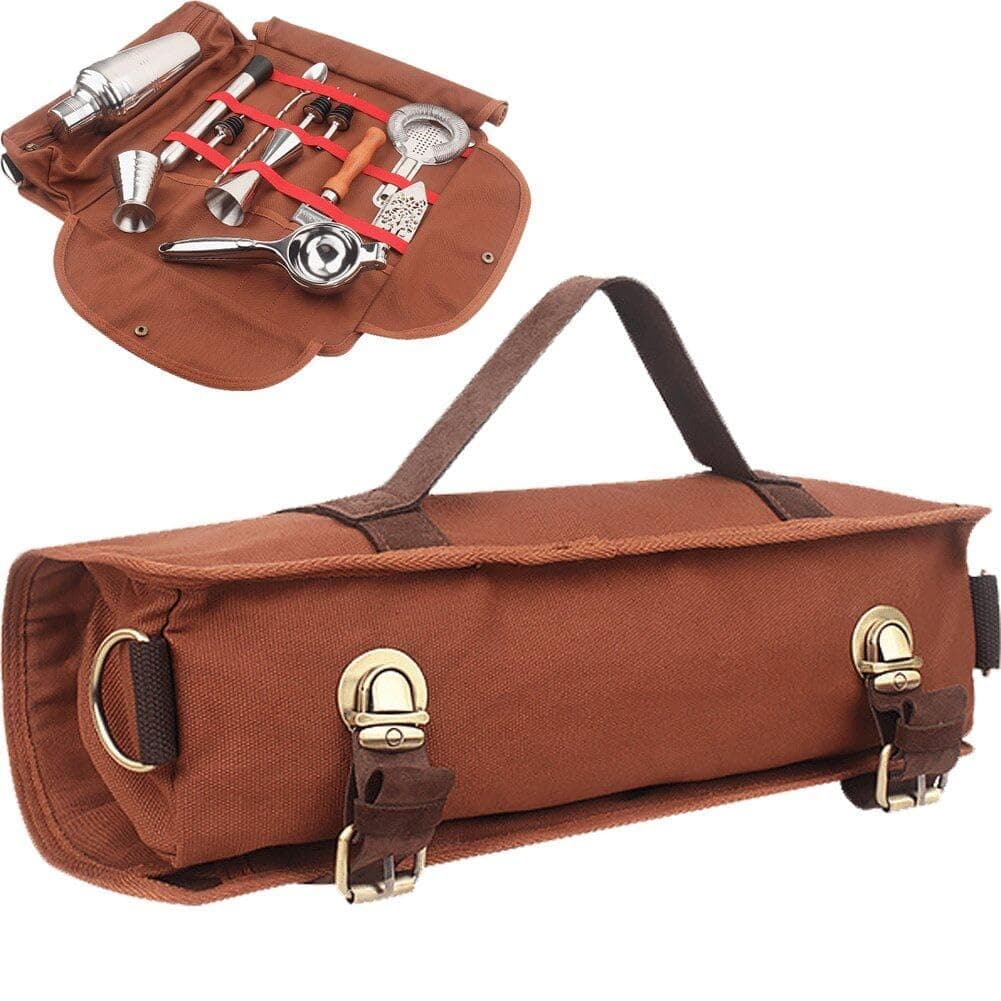 Luxylei Bartender Bag Travel Bartender Kit Bag with Shoulder Strap Portable Barware Set Roll Bag for Storage Travelling Camping Picnic Parties Cocktail Making (empty Bag)
