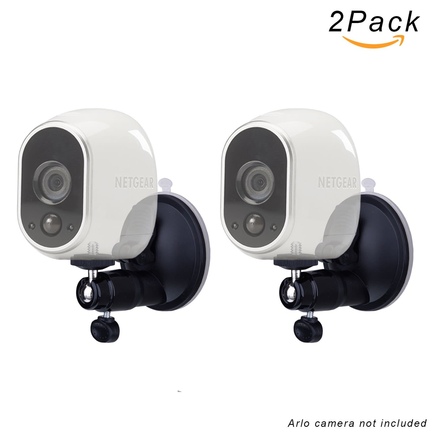 FIZZE Smart Security Suction Cup Mount For Netgear Arlo Camera - Adjustable Indoor Outdoor Mount for Arlo Pro or CCTV or DVR Have Same Interface - 2Pack Black
