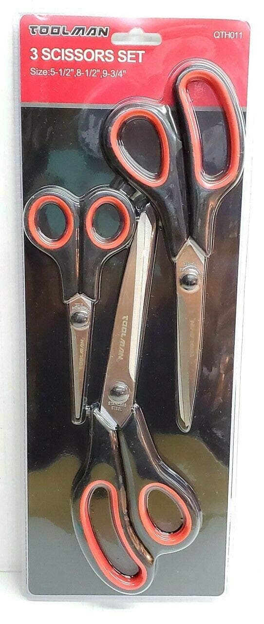 Toolman Stainless Steel w/Soft Grip Scissors Set 3pc Art School Sewing Craft