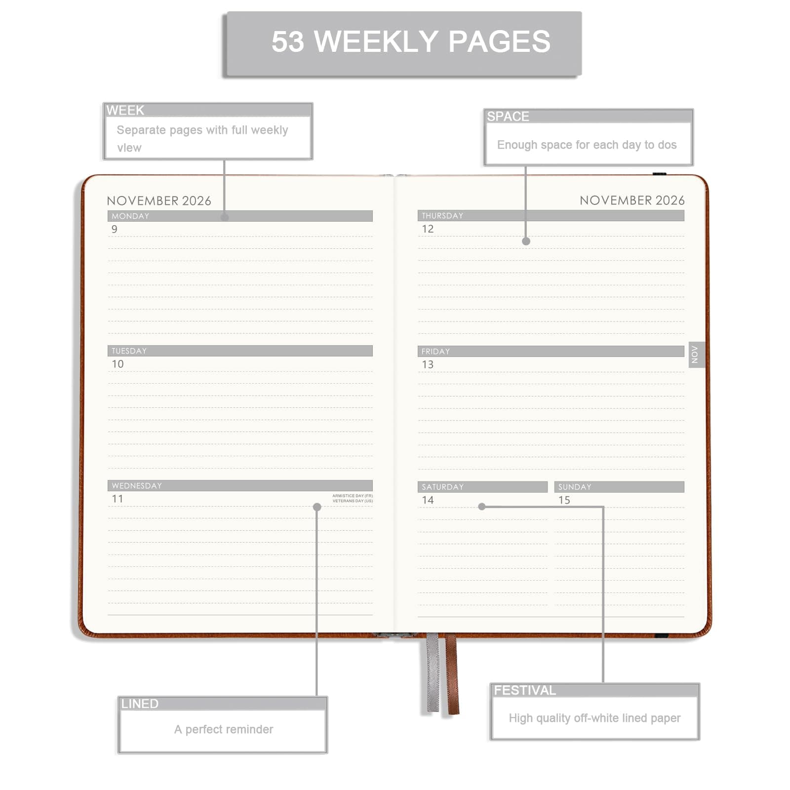 2019 Planner - Weekly & Monthly Planner with Calendar Sticker, A5 Premium Cardboard with Pen Holder, Inner Pocket, 88 Notes