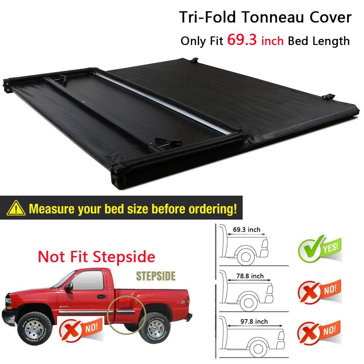 RAFTUDRIVE Assembly Lock Tri-Fold Tonneau Cover fit 2015-2018 Silverado/Sierra 5.8 ft (69.3 inch) Bed, Not Fit 6 Ft Bed and 8 Ft Bed
