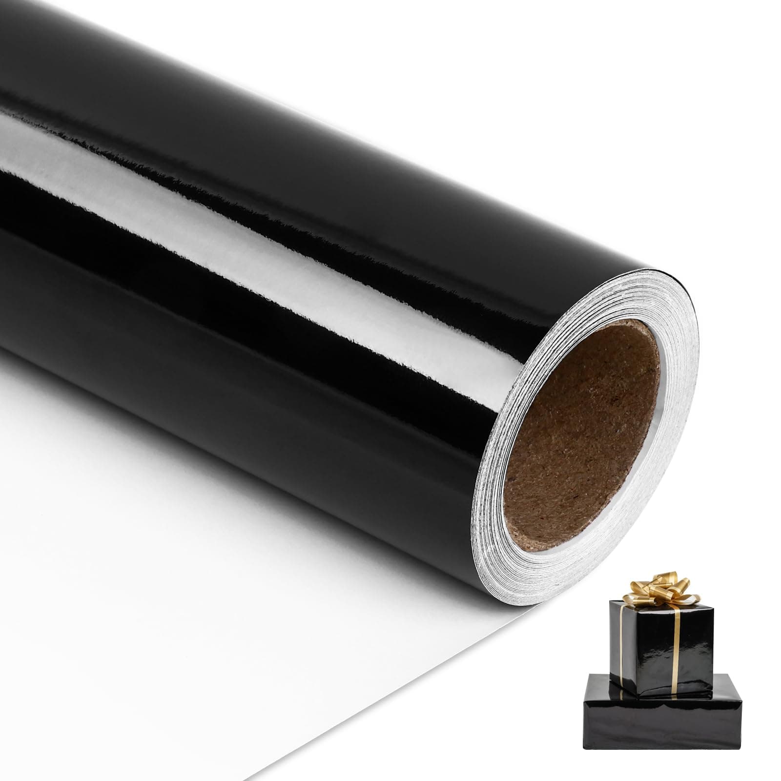 NESCCI Black Metallic Wrapping Paper, Solid Color Paper,Gift Wrapping Paper,Perfect for Wedding,Valentine's Day,Birthday, Christmas,Baby Shower,DIY Bouquet (17 Inches X 32.8 Feet)