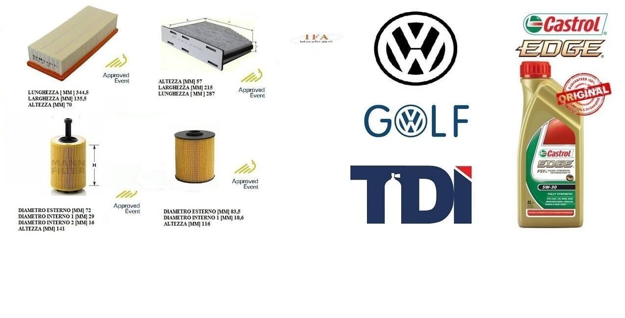 179/1 Filter Service Kit for GOLF V 1.9 TDI 77 kW 4 Motion + 4 lt. Castro Oil 5 W30