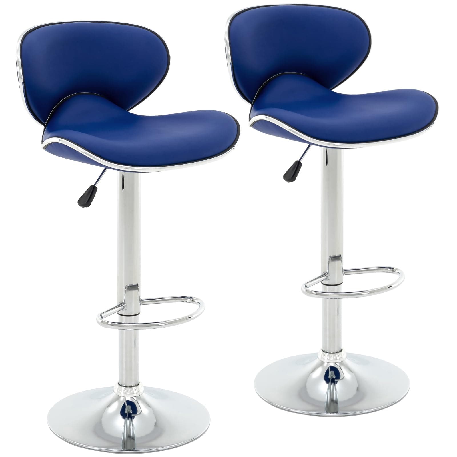 PU Leather Adjustable Bar Stools, Modern Swivel Airlift Barstools with Back, Armless Counter Height Chairs for Kitchen Dining Pub Cafe Set of 2 (Blue)