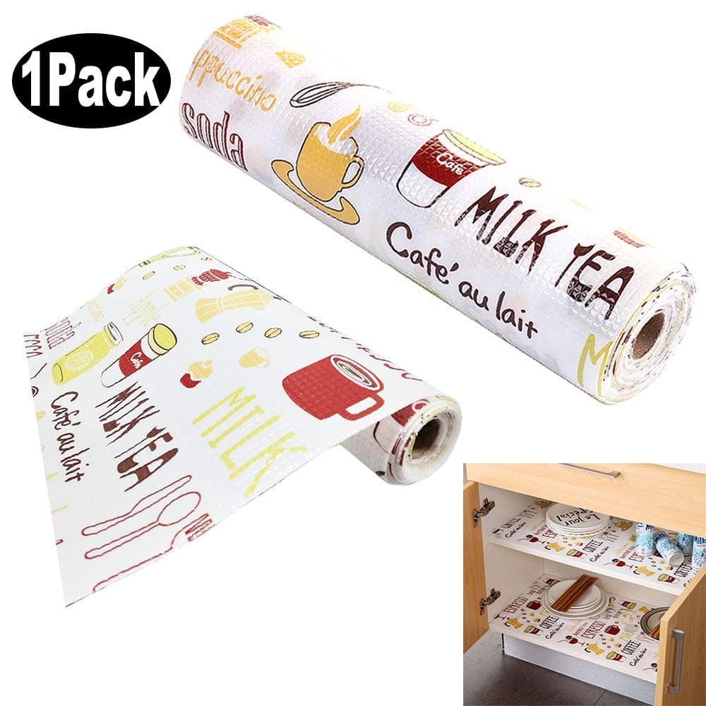 Shelf & Drawer Liner Refrigerator Mat for Kitchen Cabinets Storage Non-Adhesive Waterproof Pad for Organizing Shelves & Drawers Home & Desk Table Decor Non-Slip 1 Roll 12”x120” Coffee Set Patterns