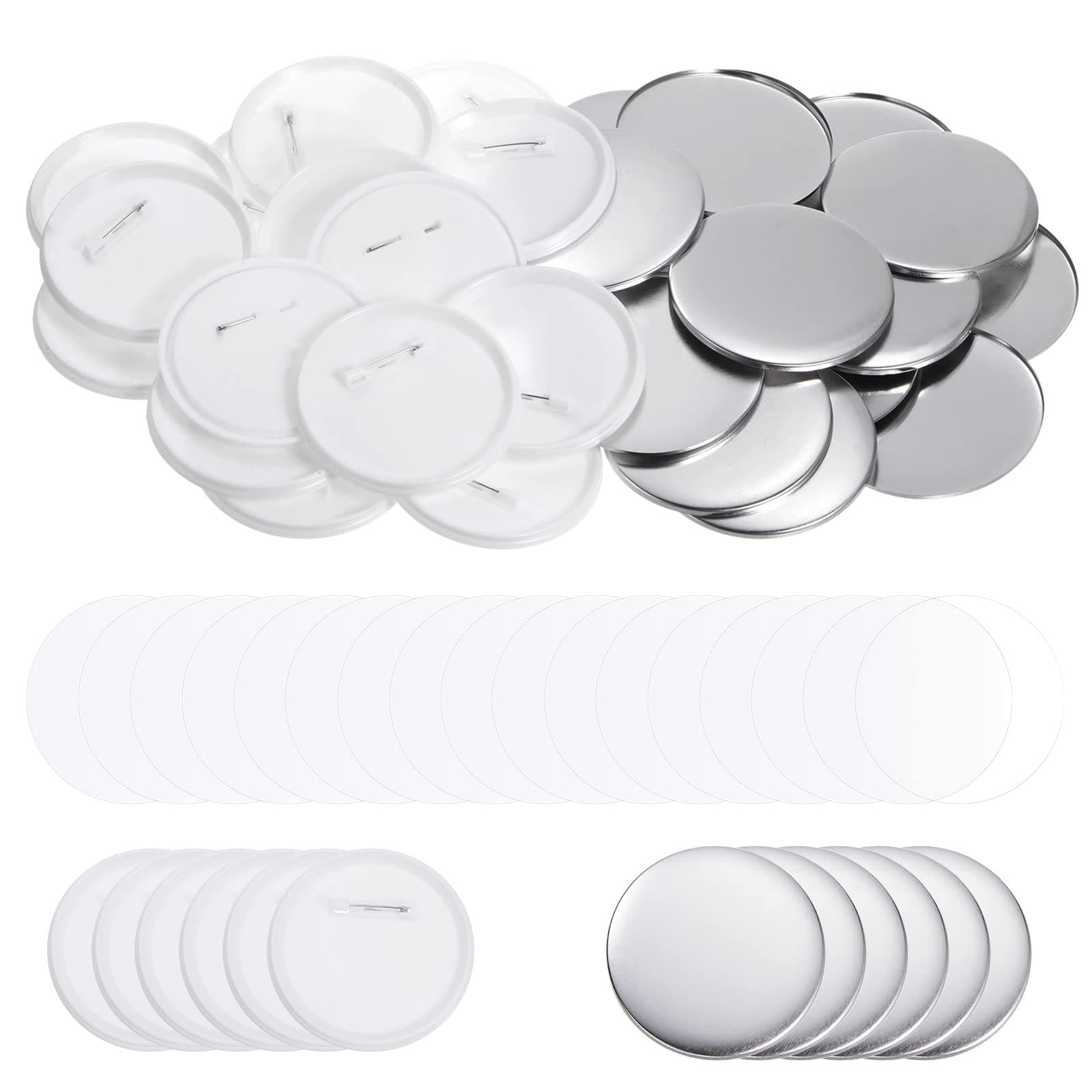 Globe Sourcing 75mm Button Parts Kit: 120 Pieces - Sewing Buttons Round Metal Cover Plastic Button Back