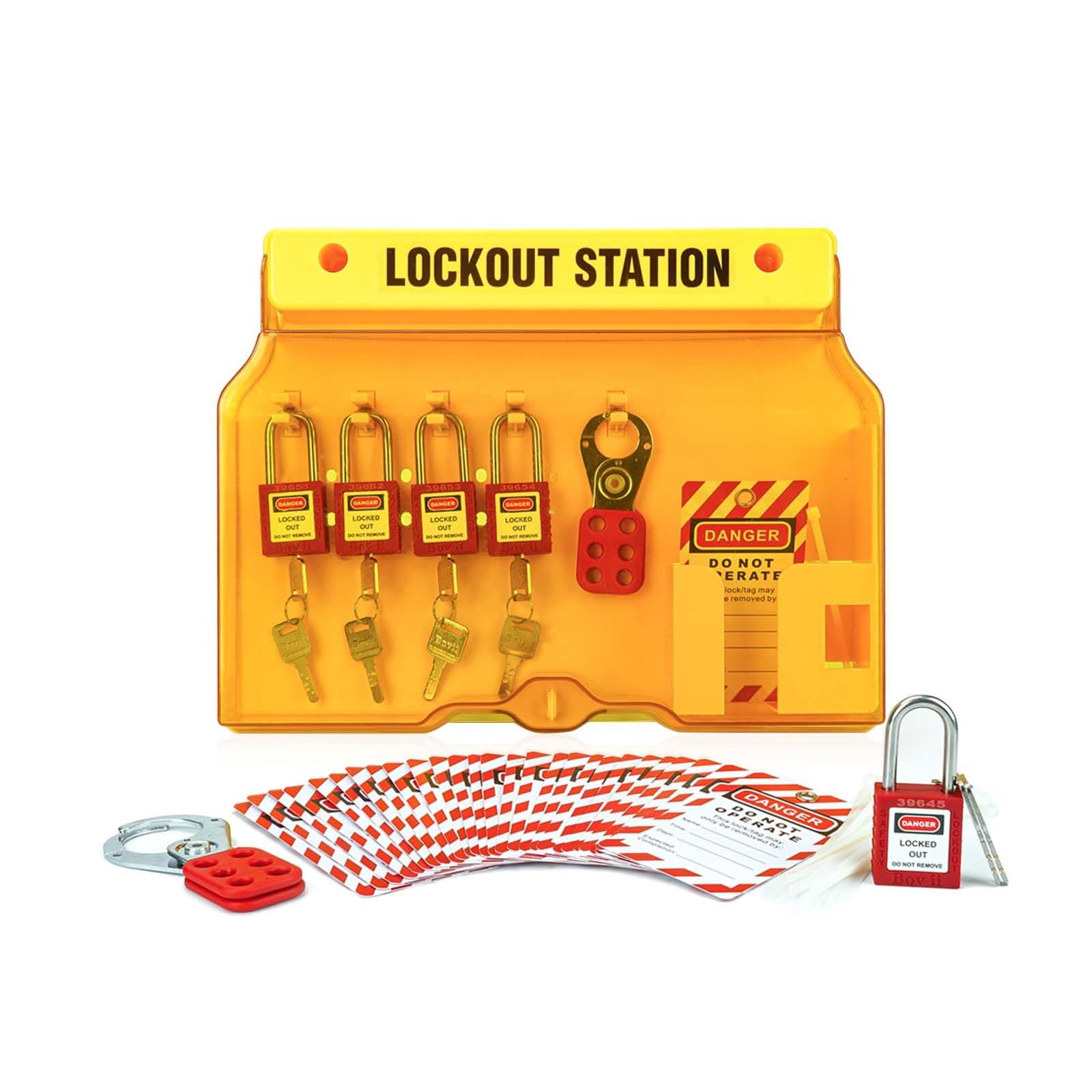 Lockout Tagout Station with 5 Safety Padlocks,2 Hasps,25 Lockout Tags,25 Nylon Ties,Loto Station for 4 Safety Padlocks,Lockout Safety Supply for OSHA Compliance, 7052
