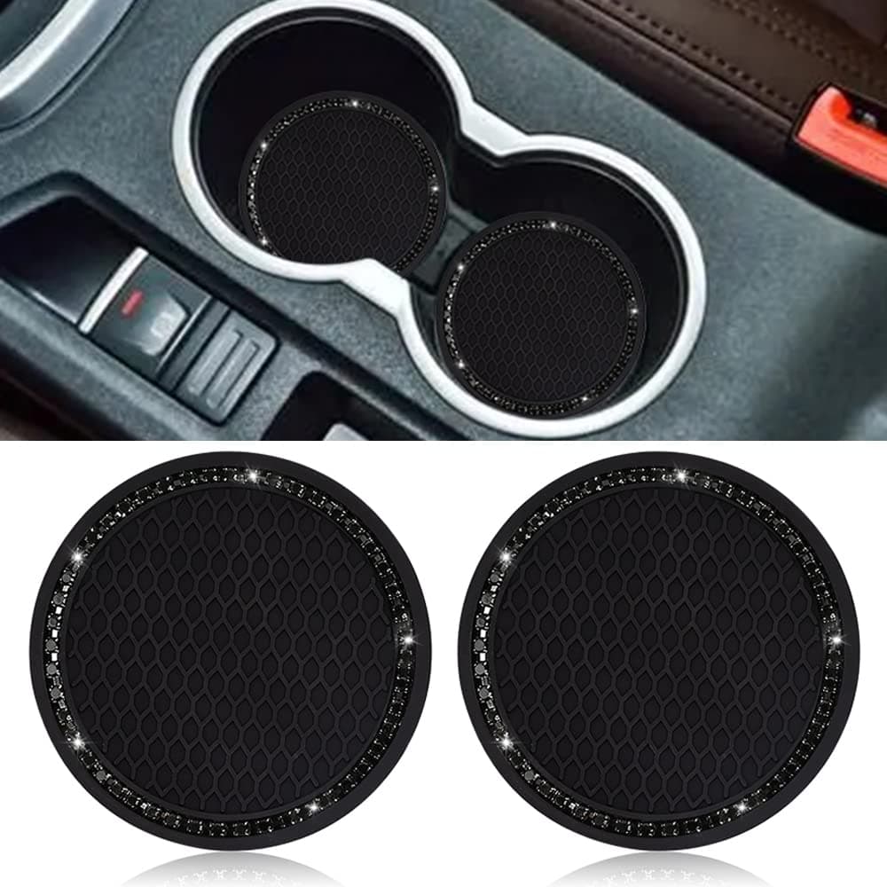 Car Cup Holder Coaster,2 Pack Universal Vehicle Bling Cup Holder Insert Coaster(2.75" Diameter),Crystal Rhinestone Car Interior Accessories(Black with Black Diamond)