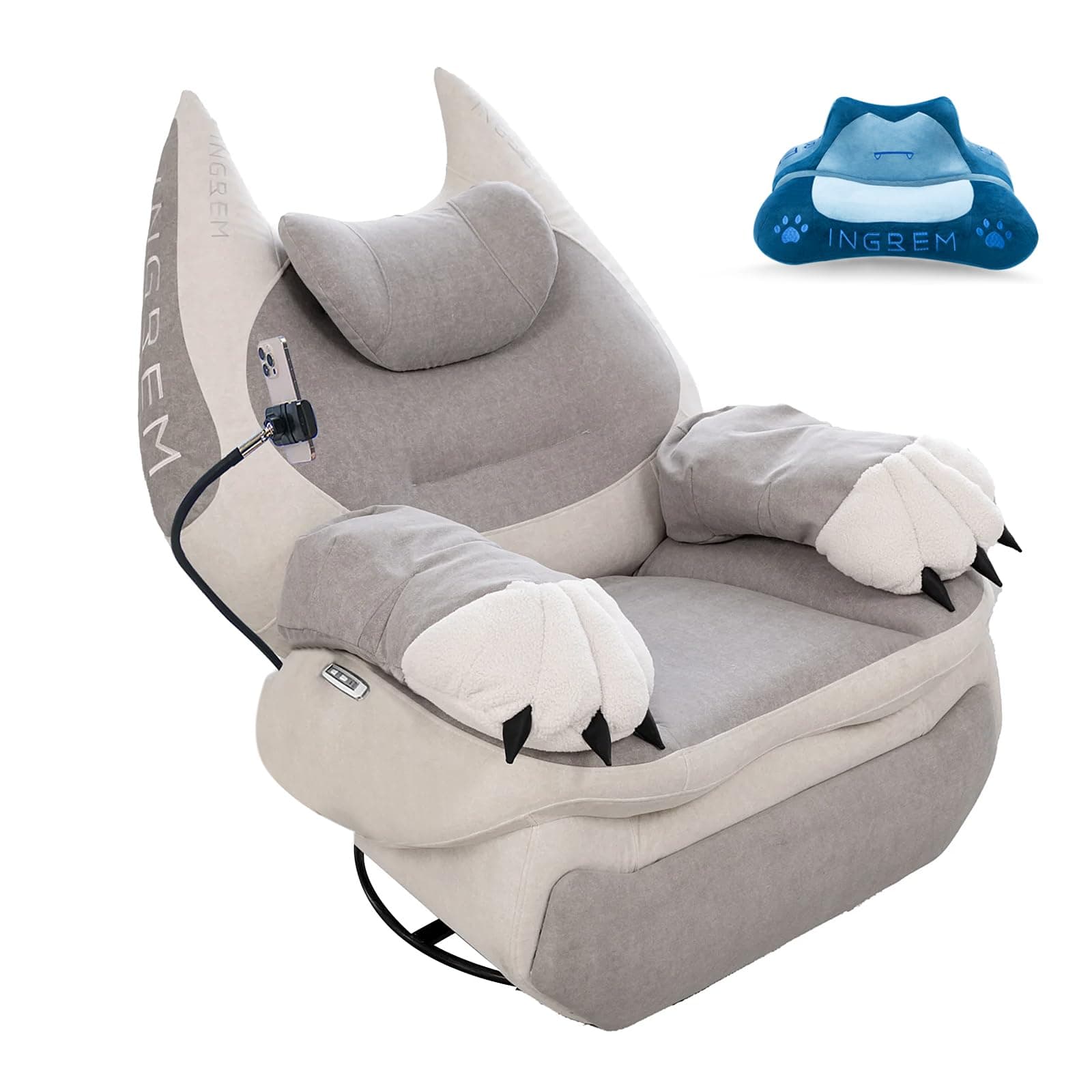 INGREM Smart Recliner with Adjustable Settings, Voice-Activated Home Theater Gaming Seat Rocker, Electric Lounge Chair Featuring USB Port ,Phone Holder and Cat Claw Armrest (Grayish White)