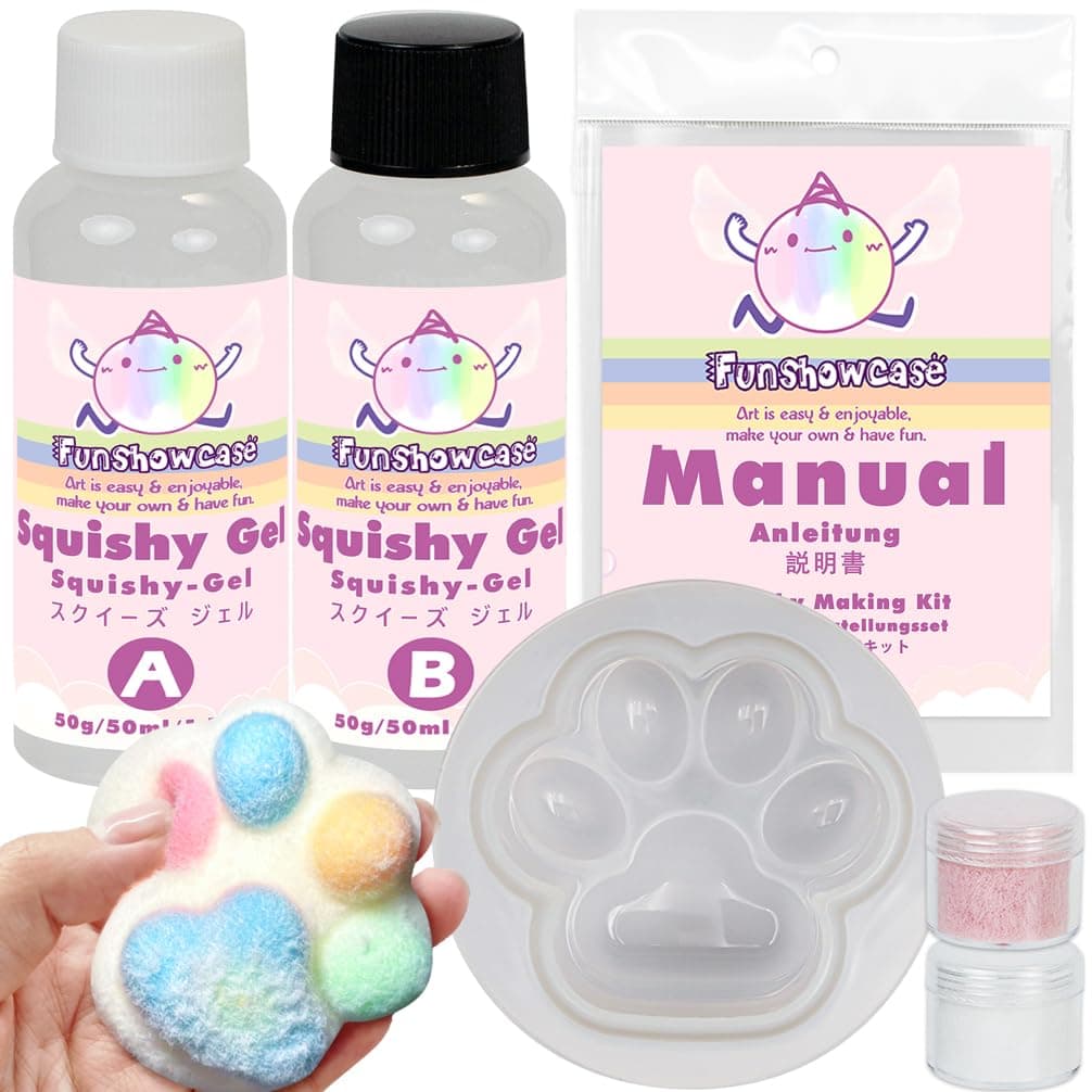 FUNSHOWCASE DIY Squeeze Kit, Squeeze Set, Includes Paws Mold and Flocking Powder, DIY, Animal, Stress Relief, Squeeze Toy, Soft, Present, Kids, Adults