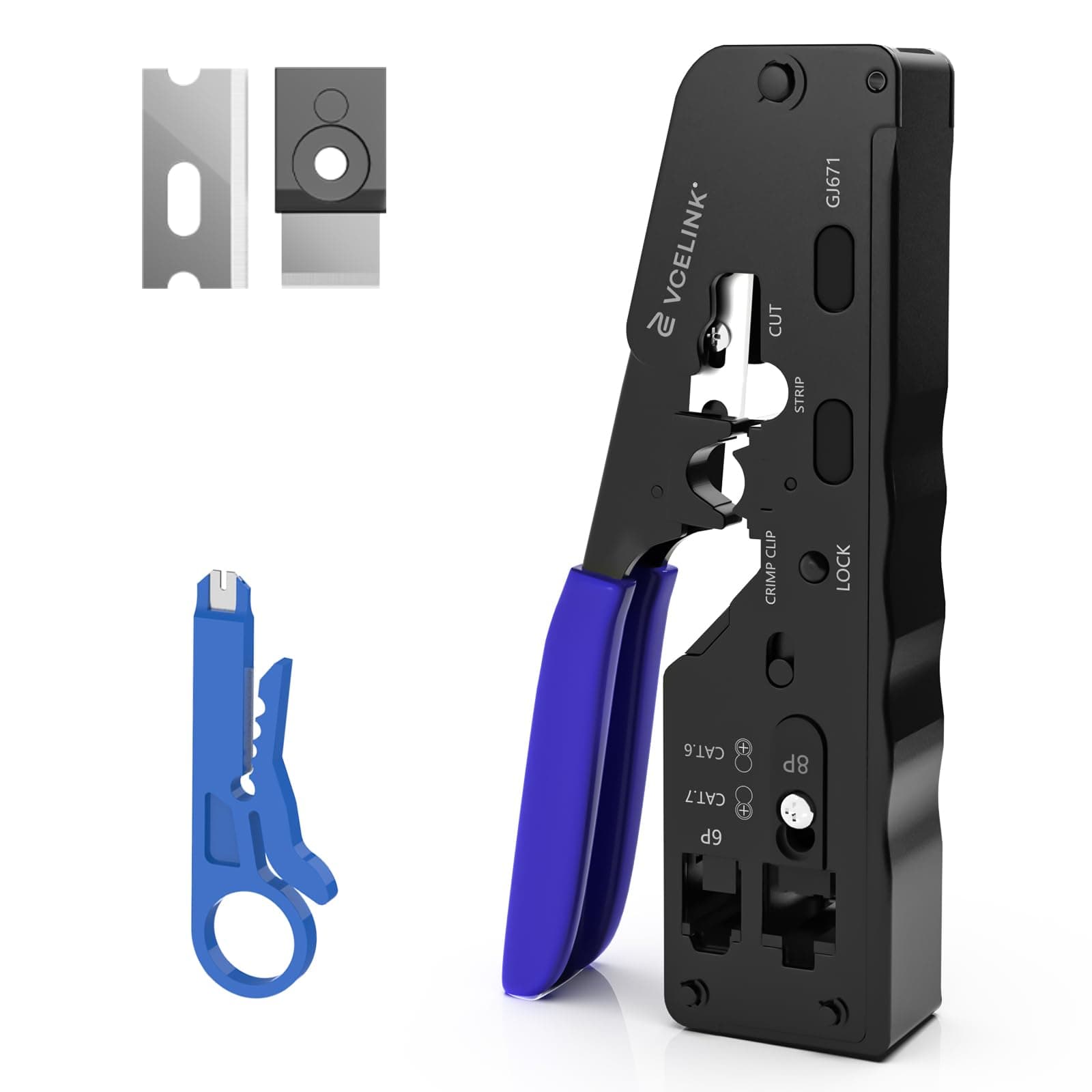 VCELINK RJ45 Crimping Tool Pass Through, Ethernet Wire Cutter Crimper for Cat7 Cat6A Cat6 Cat5E Cat5 Pass-through and Non-pass-through Connectors
