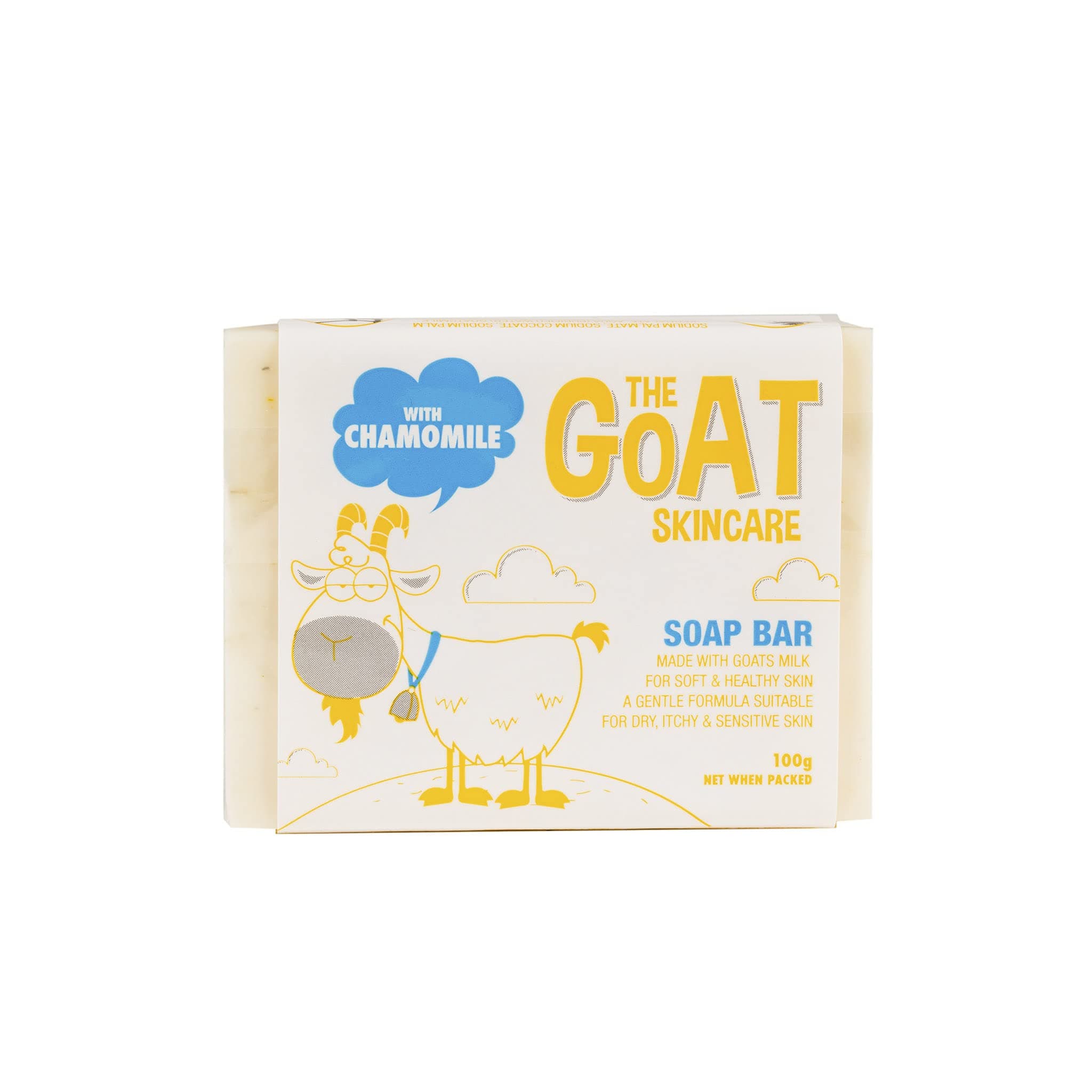 Pure Goat's Milk Soap Bar with Chamomile Extract, Suitable for Dry, Itchy and Sensitive Skin, Paraben Free and No Artificial Colours 100g