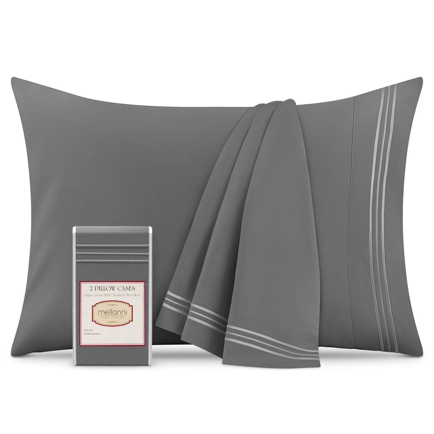 Mellanni Pillow Cases - Luxury, Extra Soft, Cooling Pillow Covers - 2 PC Iconic Collection Pillowcases - Envelope Closure (Standard/Queen 20" x 30", Gray)