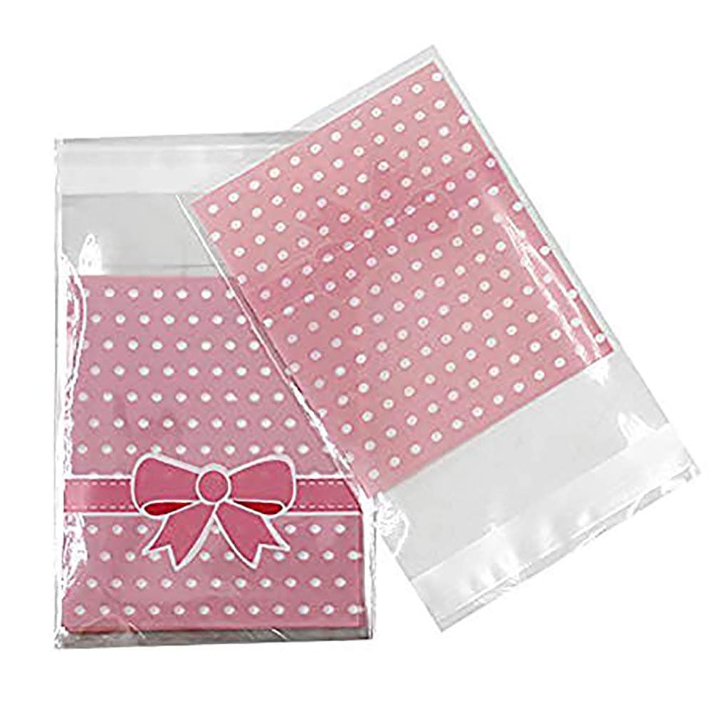 300 Pcs 3.2 x 3.8 inches Cute Self-adhesive Gift Food Packing Bags Small Biscuit Bags Candy Bag OPP Bag Package Supplies (Pink)