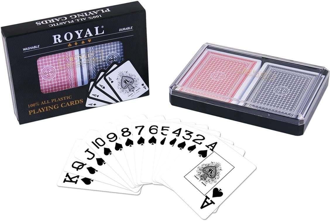 Da Vinci 2-Decks Royal Poker Size 100% Plastic Playing Cards Set in Plastic Case, Waterproof (Large Index)