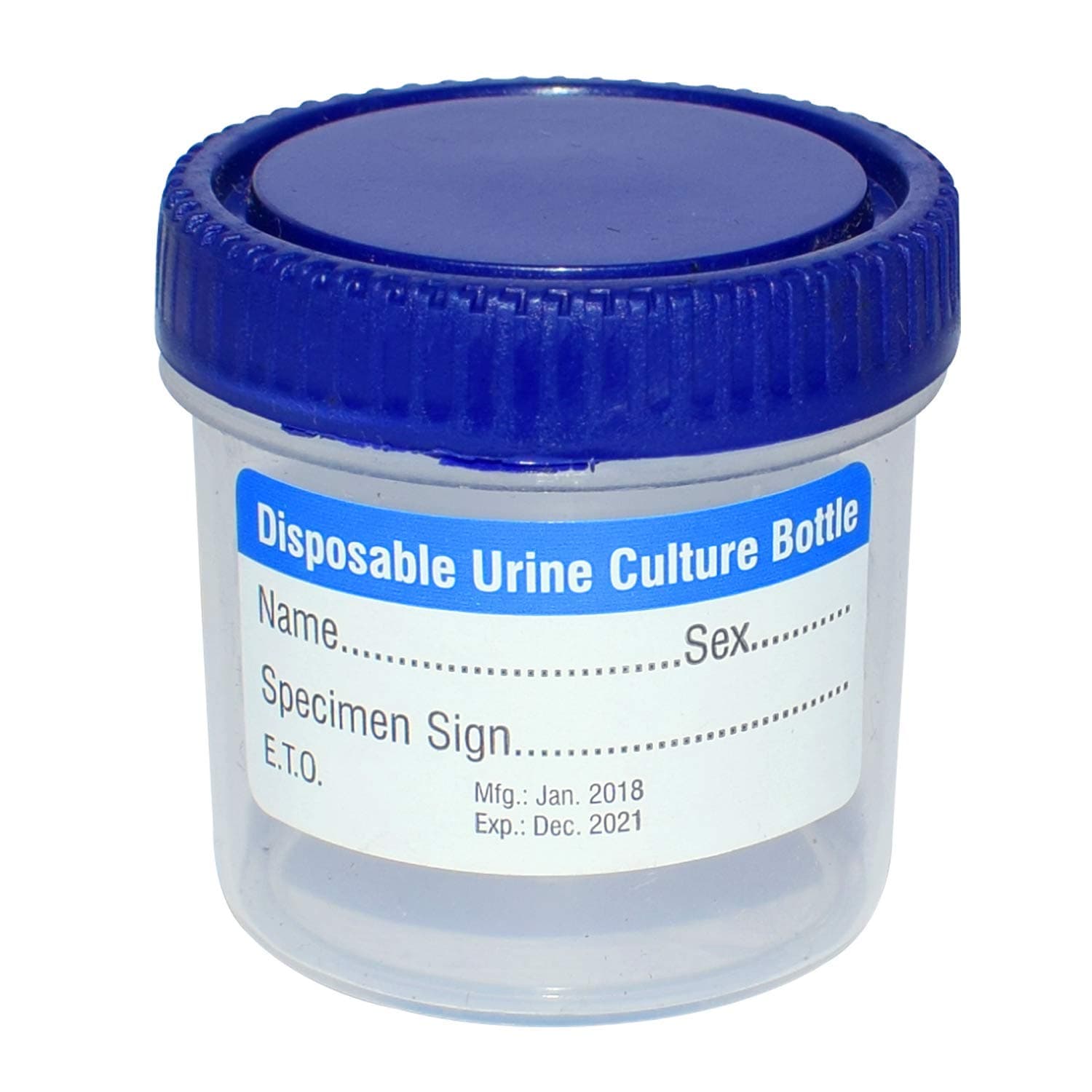 Urine Sample Collector Specimen Plastic Container Sterile 30ml (50 Pcs.) - Blue