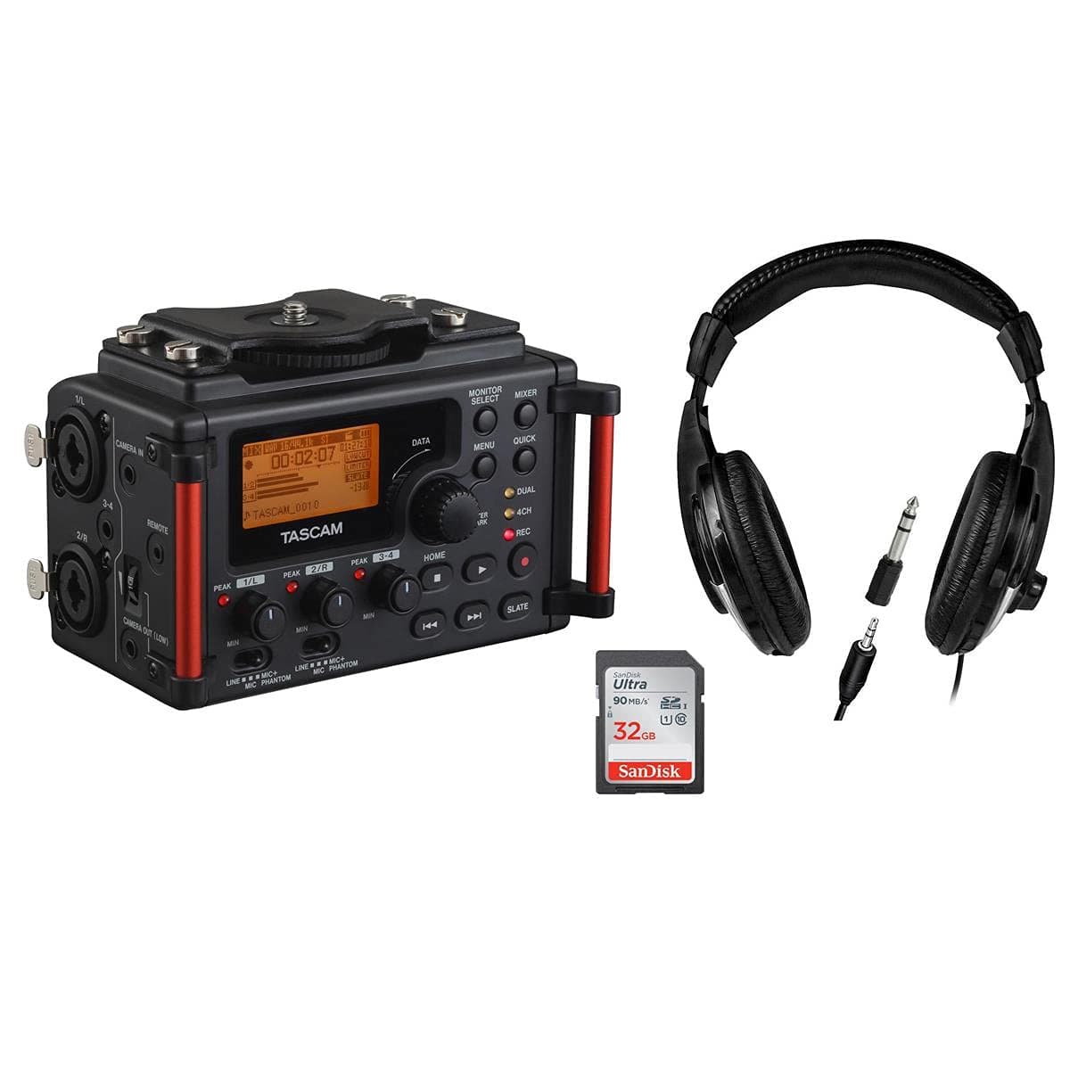 Tascam DR-60D MKII Portable Recorder for DSLR - Bundle with Studio Headphones, Memory Card