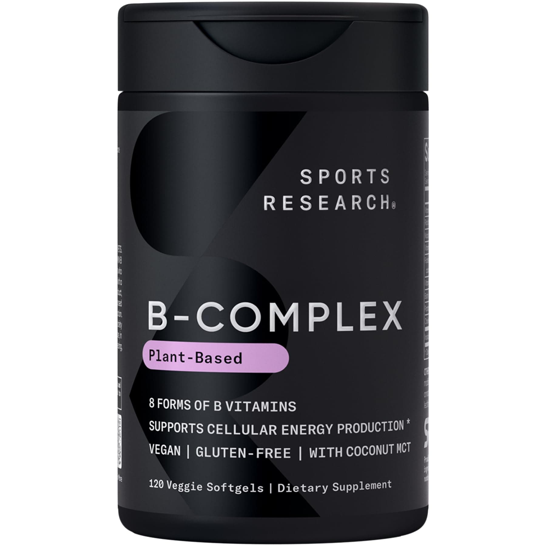 Sports Research® Vitamin B-Complex - Full Spectrum of B Vitamins with Methylated B12 & Folate - Gluten Free · Plant-Based · Non-GMO · Vegan-Friendly Formula - 120 Veggie Softgels