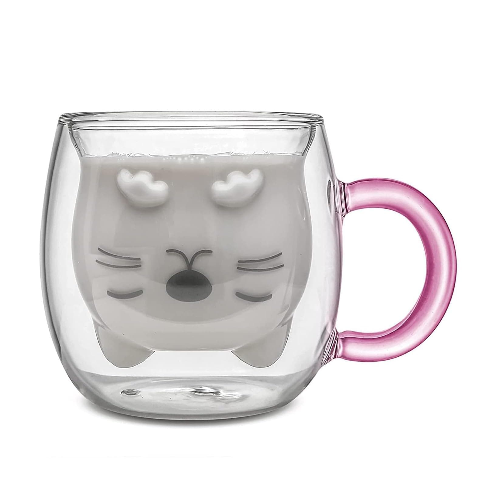 Cute Cat Coffee Mug,Double Wall Glass Tea Cup,Valentines Easter Mothers Day Graduation Christmas,Gifts for Women Wife Mum Her Girl Boy Kid Teacher Friend,Birthday Present