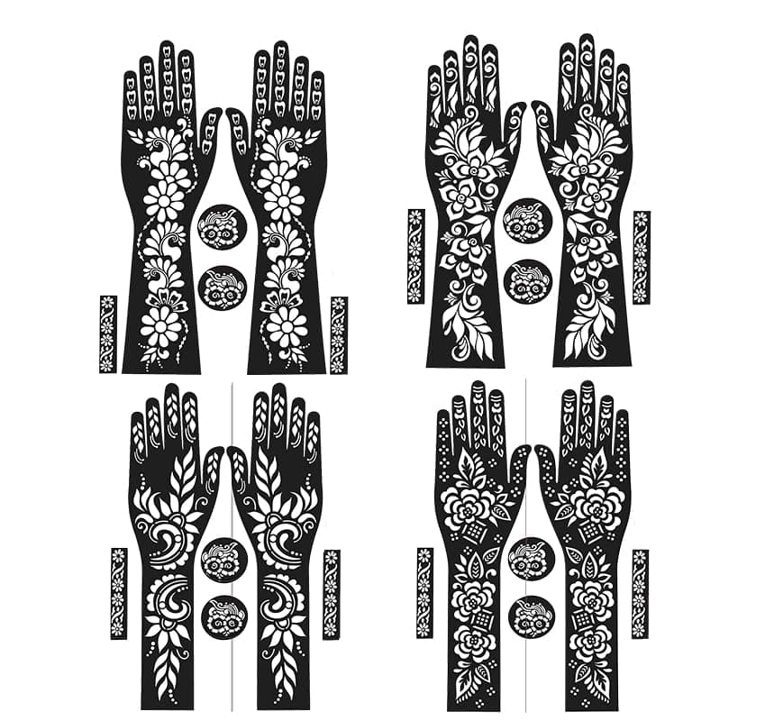 Ivana's Full Hand Mehndi Stencil Design Full Hand Set | Henna Tattoo Stencil for Women, Girls and Kids | Easy to use in just 4 Steps | Mehandi Sticker FL-25-07-09-11-13