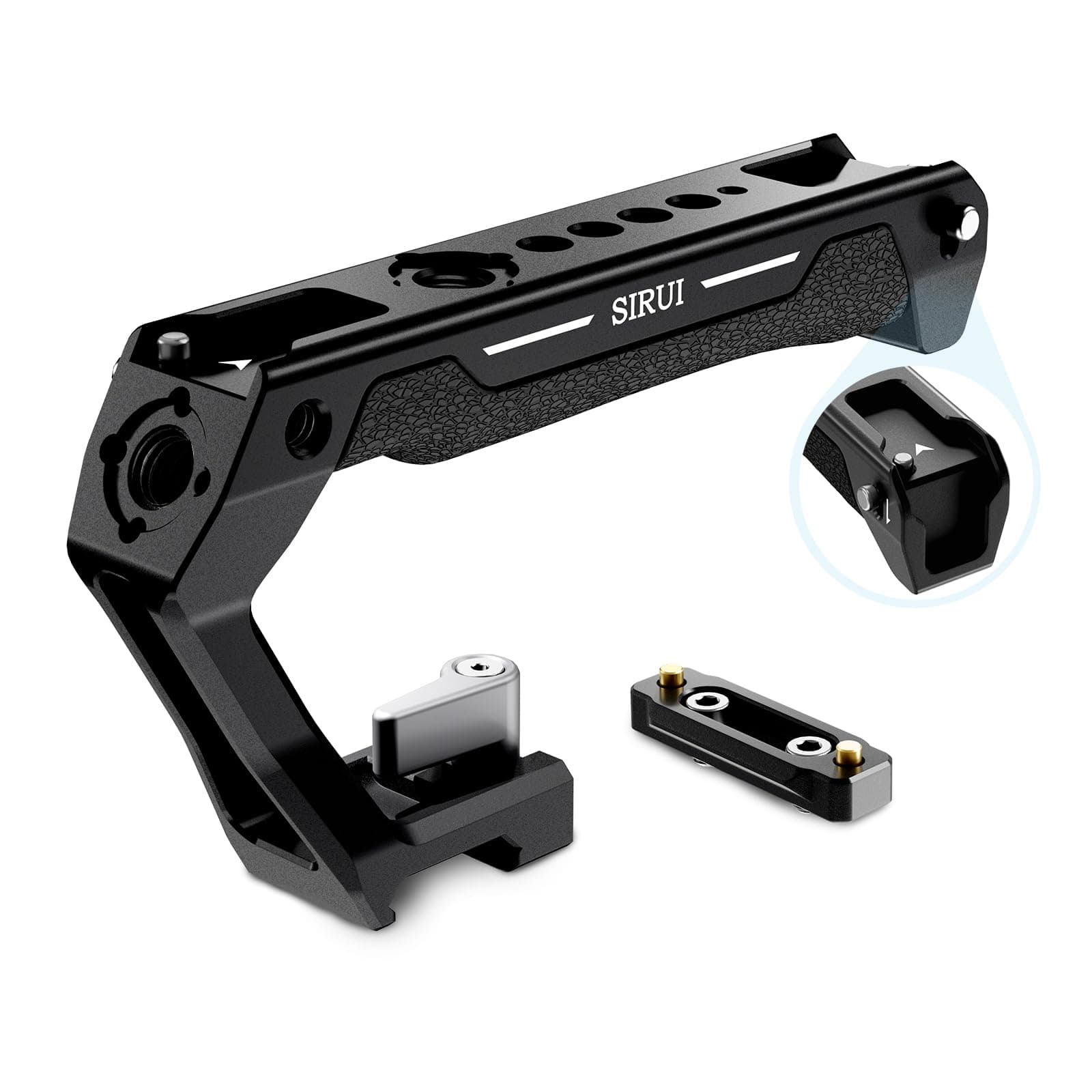 Lightweight NATO Top Handle, Quick Release NATO Grip with NATO Rail for DSLR Camera Cage, Universal Top Handle built in 3 Cold Shoe Adapters, Several Threaded Holes, SC-TH