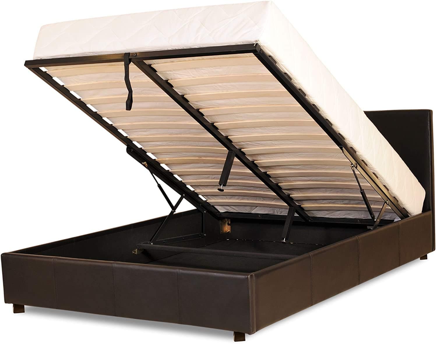 3ft Brown Single Gas Lift Up Ottoman Storage Bed