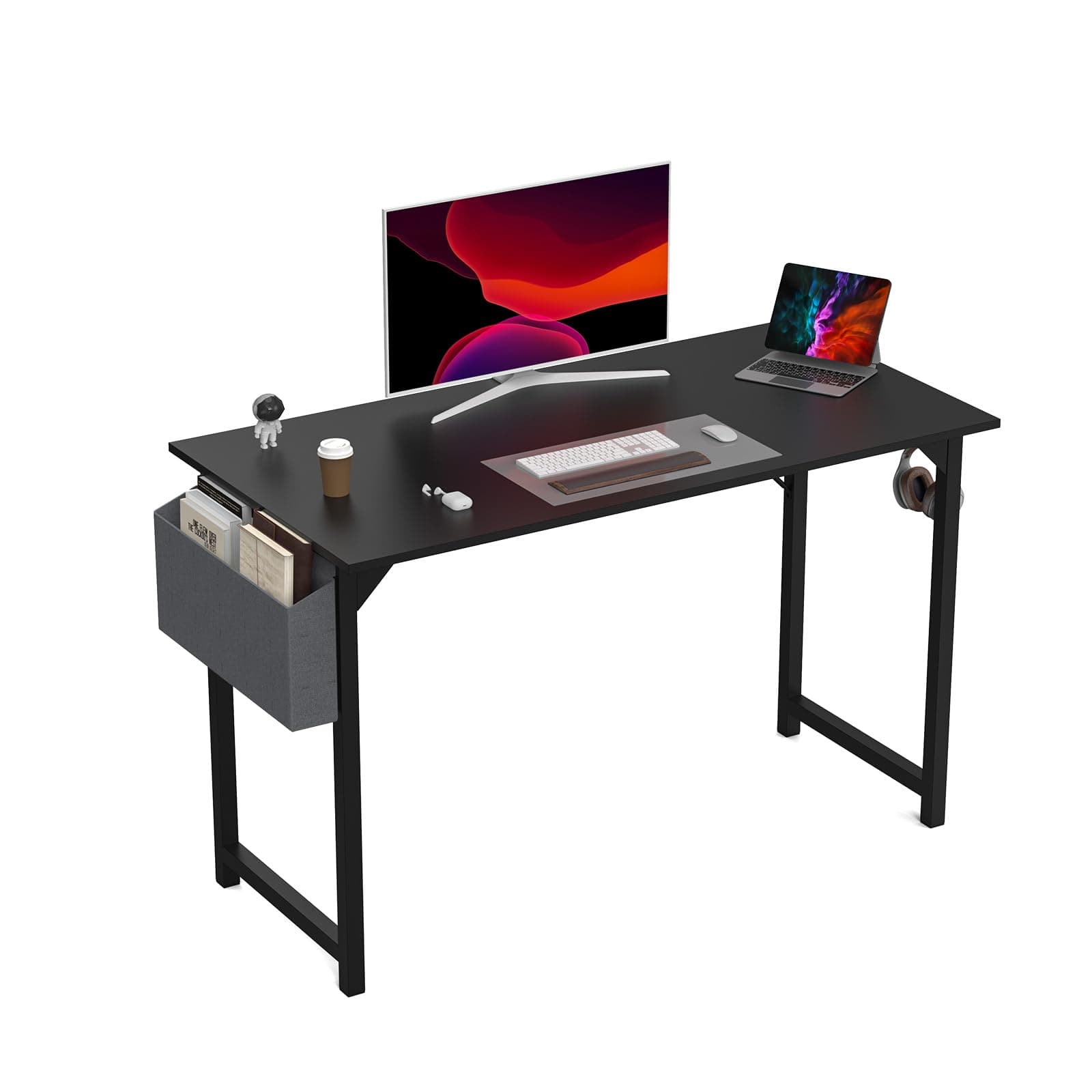 DUMOS 48 Inch Office Small Computer Desk Modern Simple Style Writing Study Work Table for Home Bedroom - Black