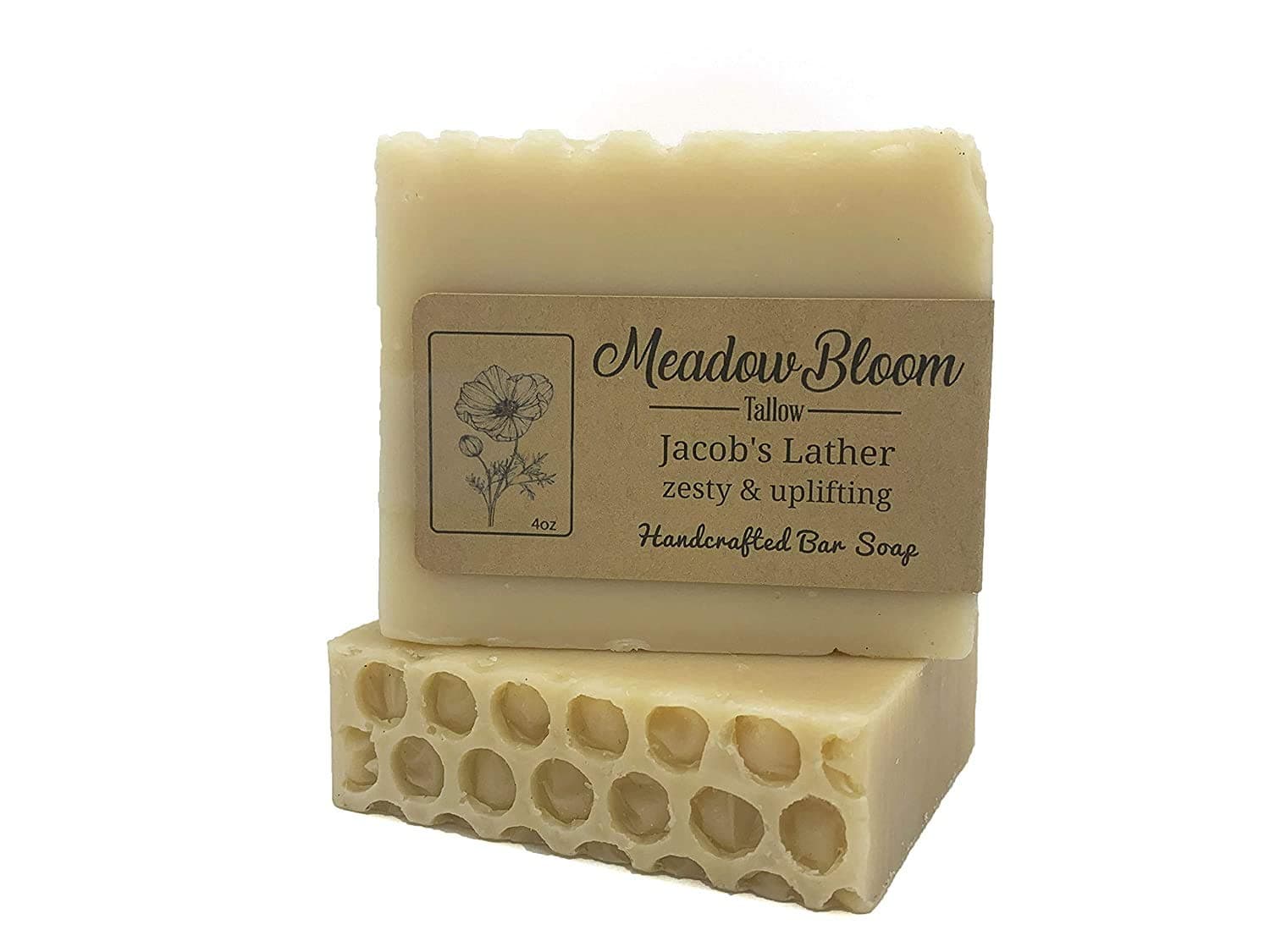 EST'D 2004 HC Meadow Bloom Tallow Bar Soap - Honey & Lemon 1 Pack - Made with All Natural 100% Grass Fed Tallow Handmade Soap Bar - Great for Face or Body Soap