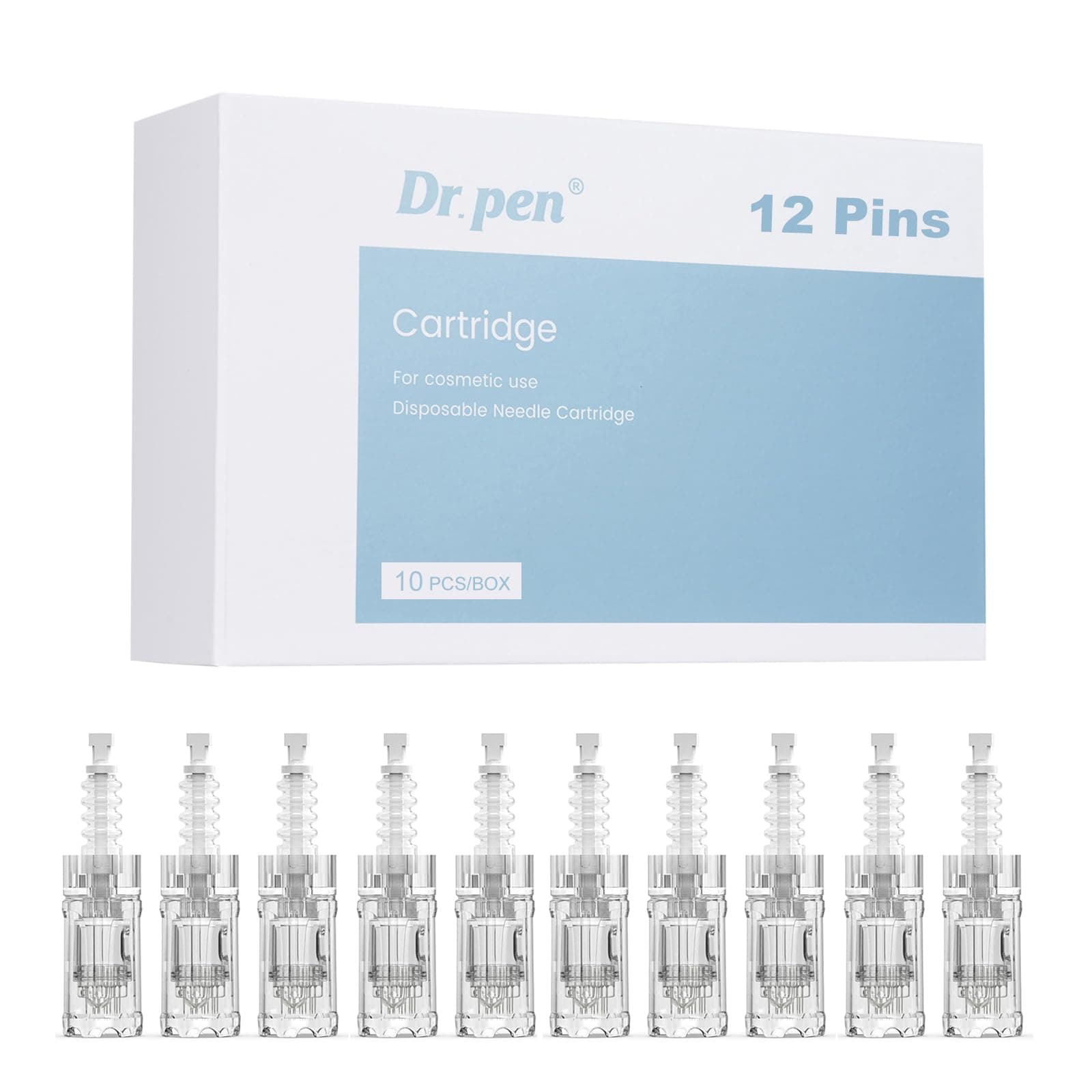 Dr.pen A10 Cartridges 12 Pins, 10Pcs Dr.pen Replacement Cartridges for Microneedling Pen A10 Model, Authentic Disposable Microneedling Cartridges (12 Pins, 10Pcs)