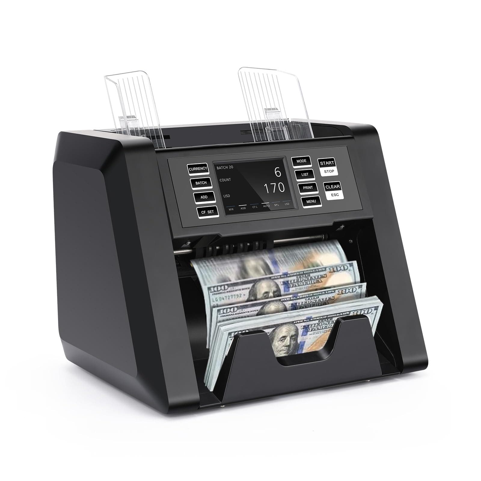 N30 Money Counter Machine Mixed Denomination, Multi Currency Value Count, CIS/UV/MG/IR Counterfeit Detection, Printer Enabled Cash Counter for Business