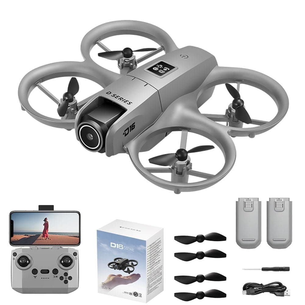 Drone with Camera 1080P for Adults, Mini HD FPV Drone Kit, w/ 2 Batteries, One Key Take Off/Land, Altitude Hold, Headless Mode, 360°Flip, Gestures Selfie, 3 Speed Mode, Waypoint Fly -Gray