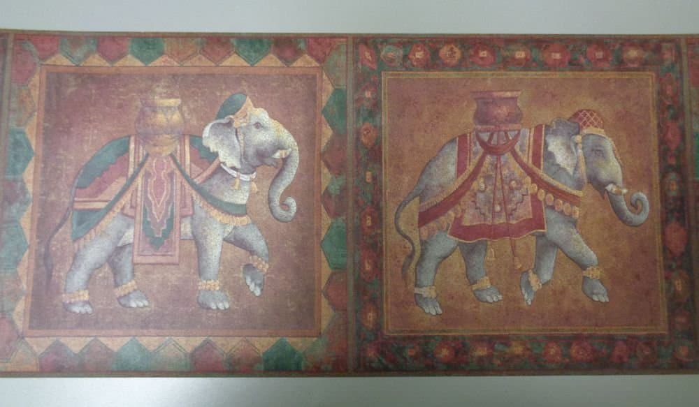 Olive Bordo Traditional Elephants Wallpaper Border