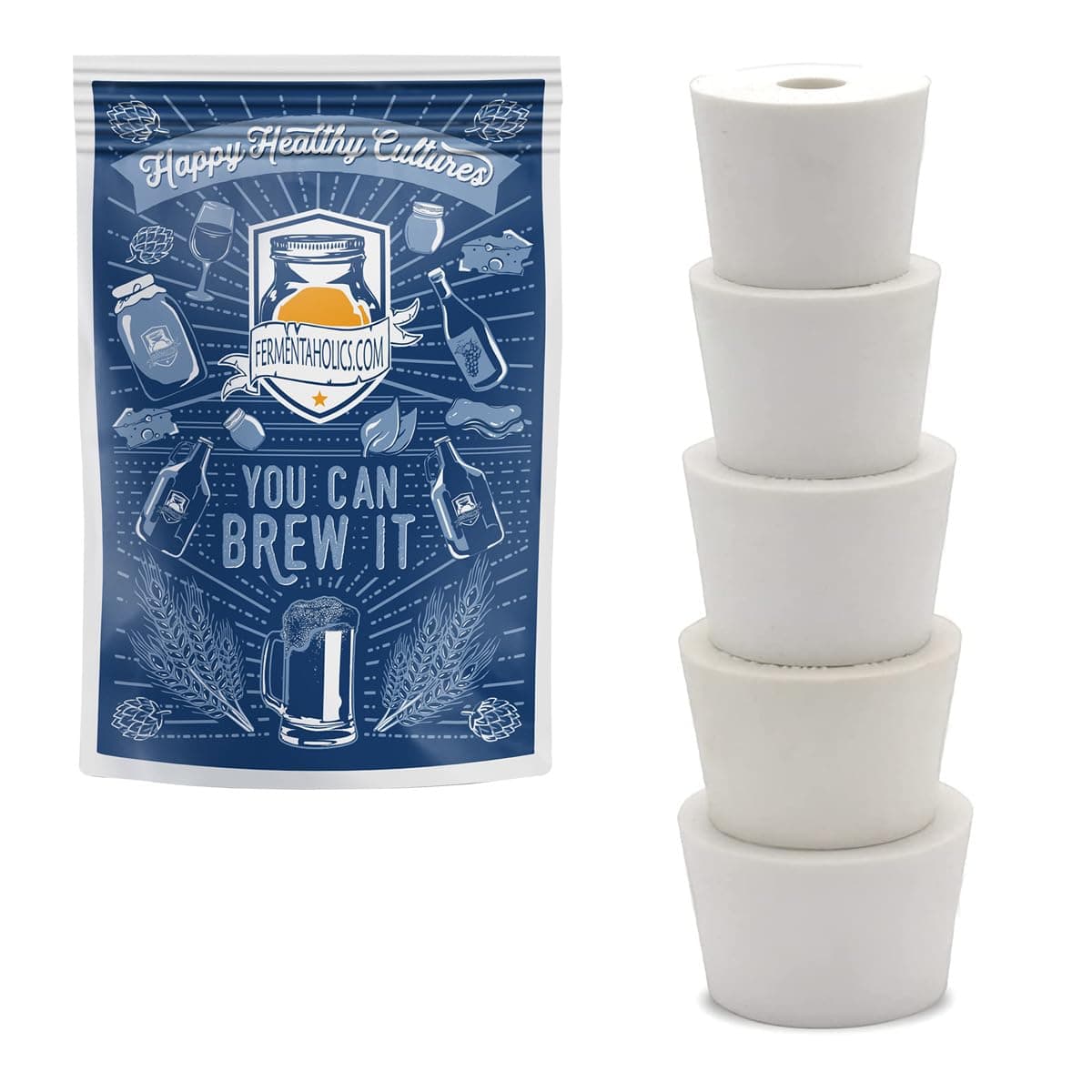 Fermentation TPE Rubber Stoppers – Drilled Bungs for Airlocks (#6, 6.5, 7, 7.5, 8-5-Pack)