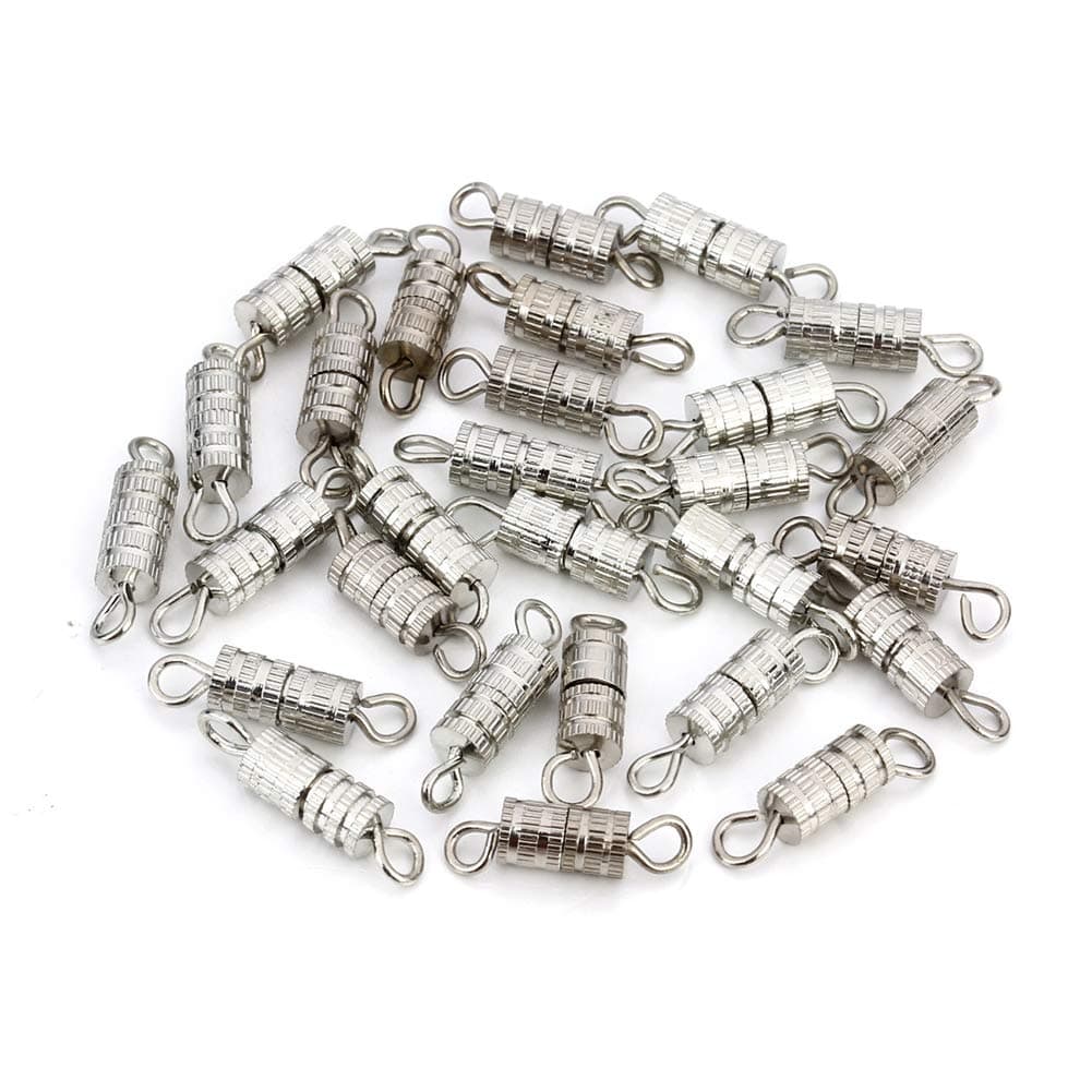 100 Sets 4mm x 15mm Screw Type Clasp Barrel Screw Clasps Twist Clasps Connector for Jewelry Making Necklaces and Bracelets, Silver-Color