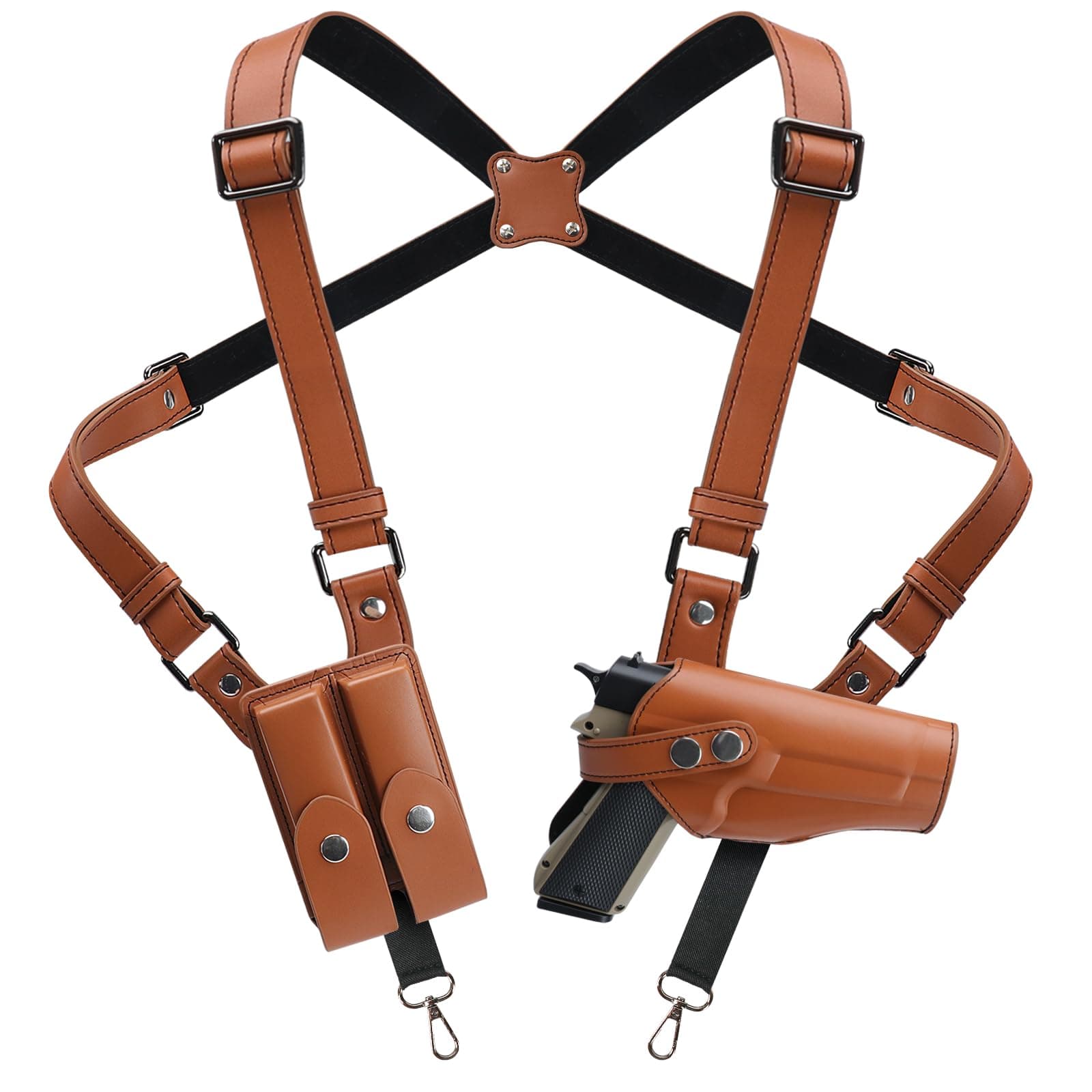 Shoulder Holster General Horizontal Gun Holster Adjustable PU Leather for Concealed Carry with Double Magazine Pouch - Fit 1911, Glock 17/19/23 and Most Kinds of Pistols- for Right Hand use