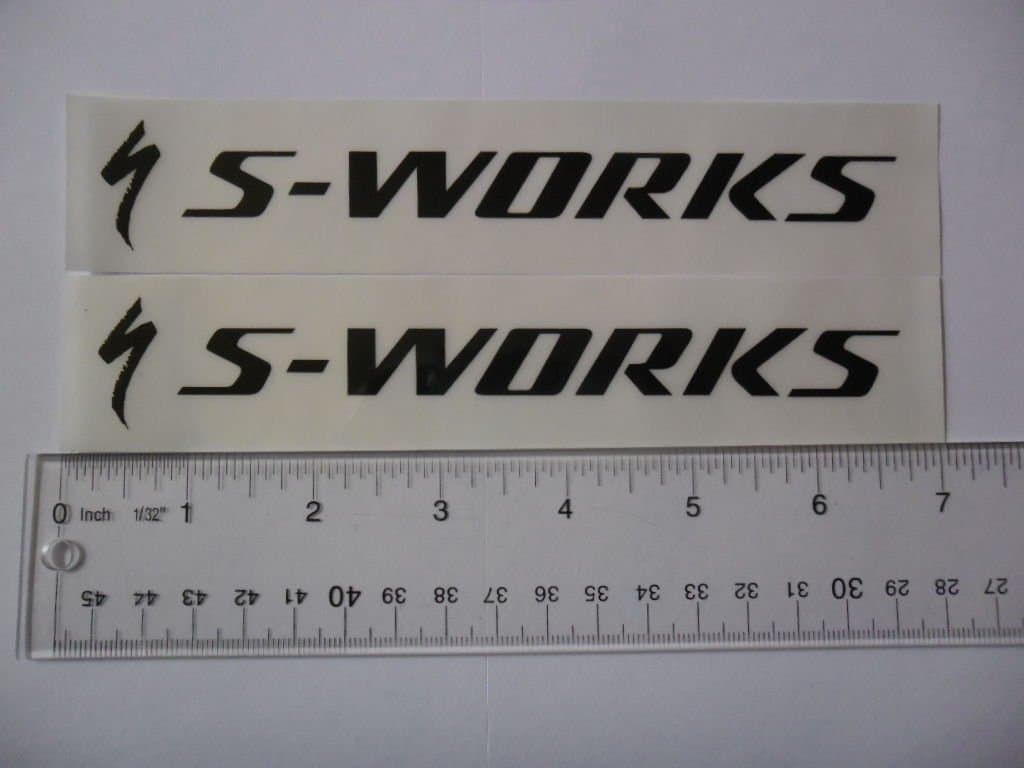 Specialized S-Works black on clear 7 x 1.5" Decals Stickers Vinyl decal weather proof 2 bike stickers