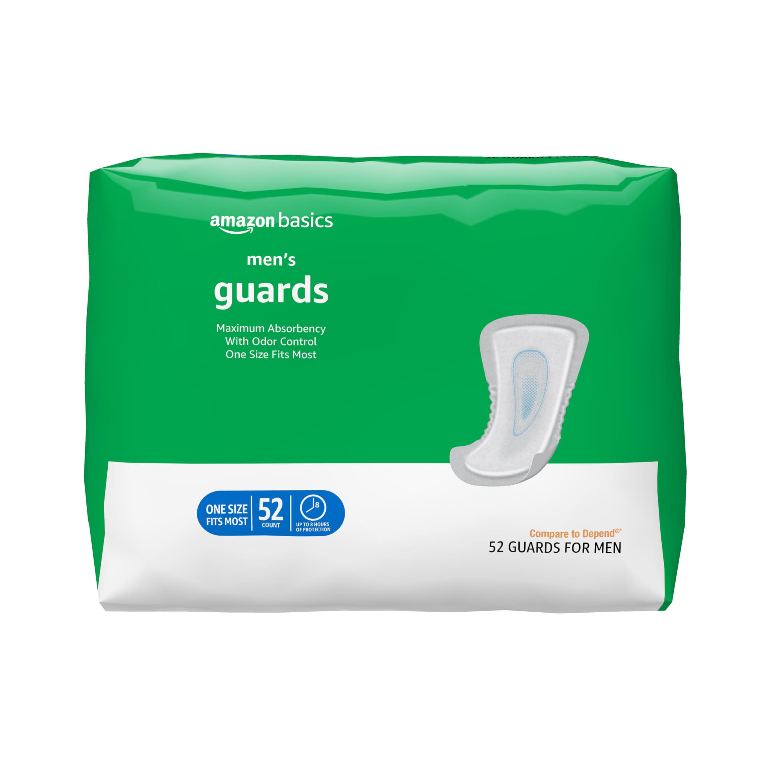 Amazon Basics Men's Incontinence Guards, Maximum Absorbency, 52 Count, (1 Pack of 52)